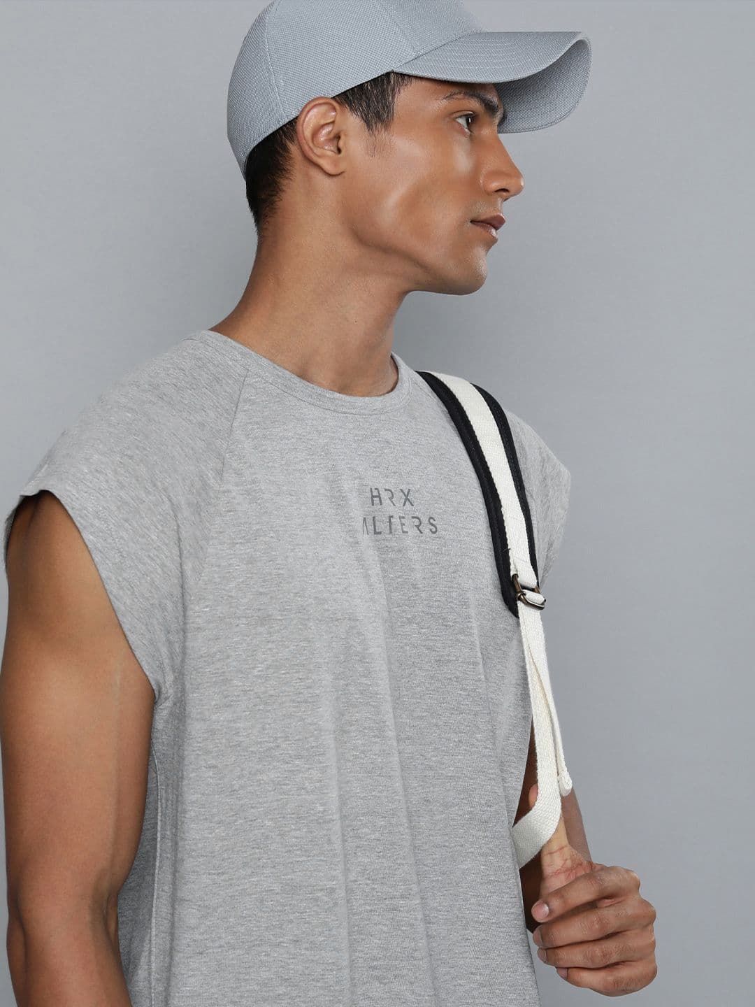 HRX by Hrithik Roshan Men Grey Melange Brand Logo T-shirt - view 1