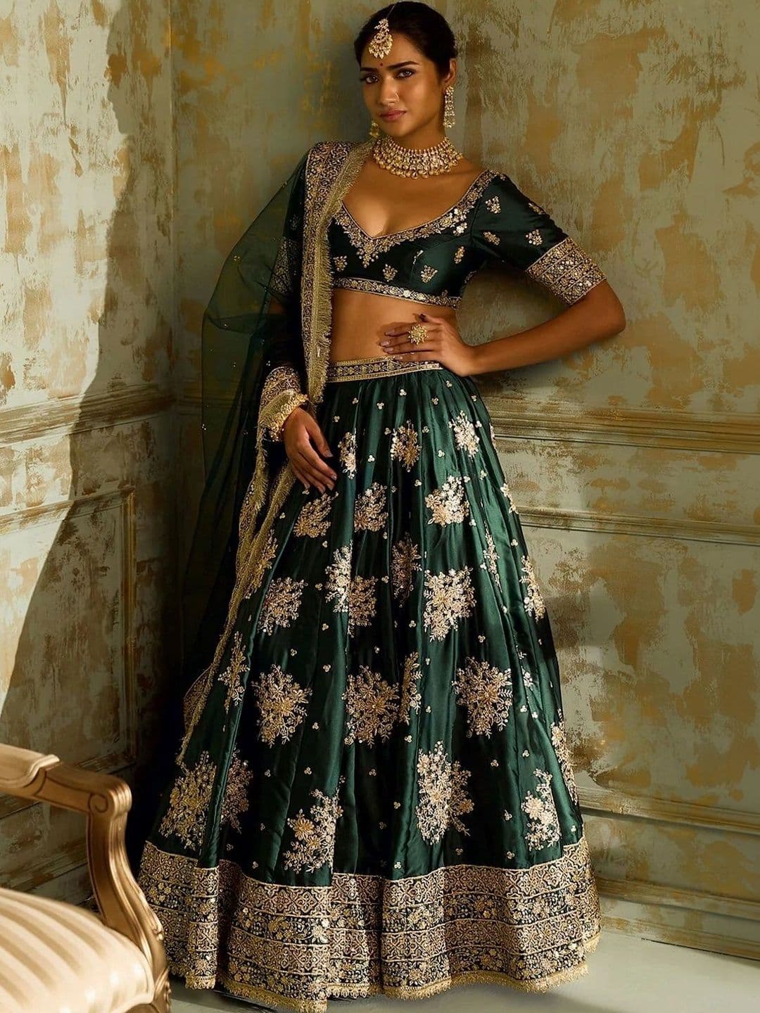 Poshak Bazaar Embroidered Semi-Stitched Lehenga & Unstitched Blouse With Dupatta - view 1