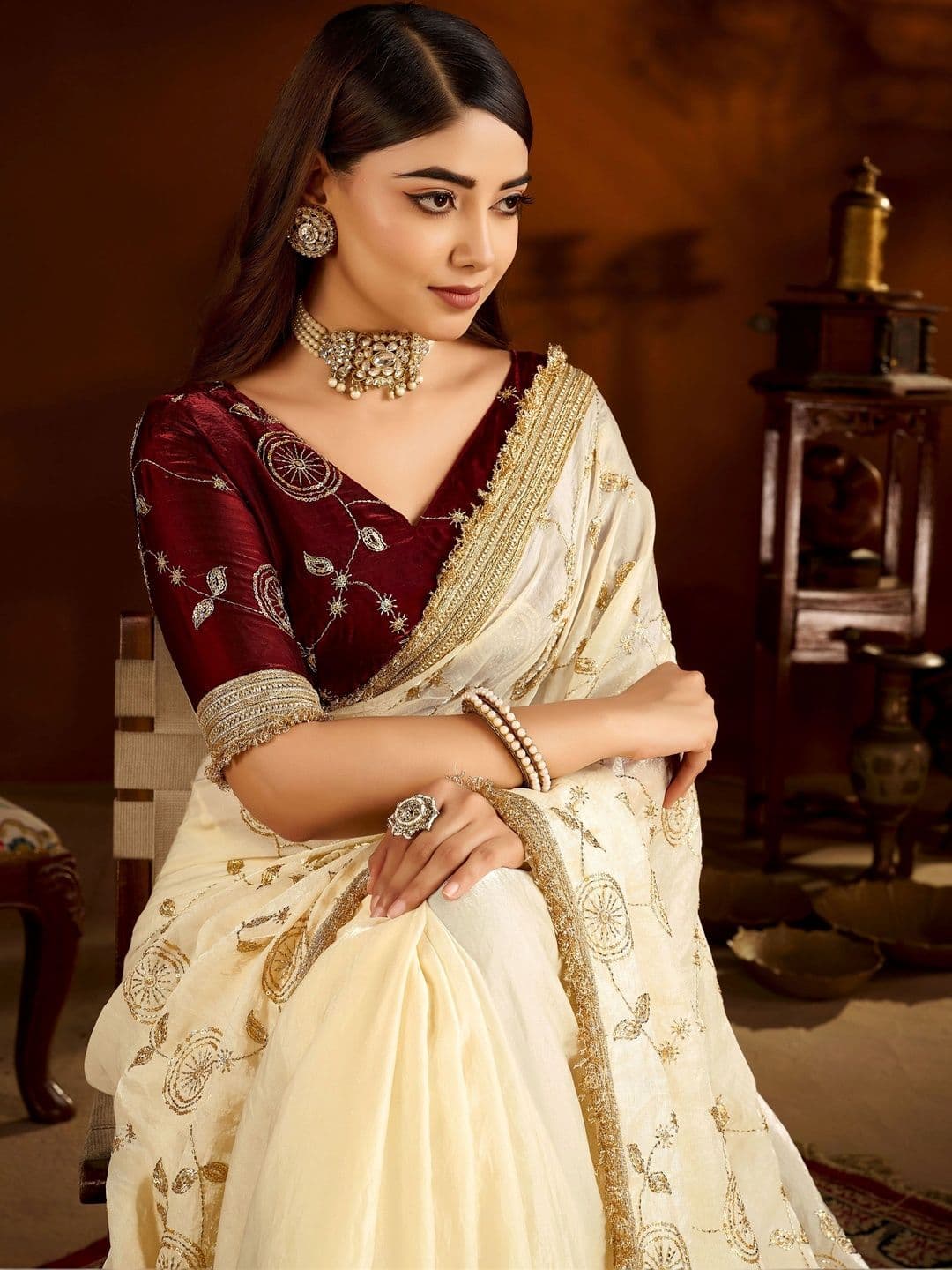 GRUHNAREE Embellished Embroidered Satin Saree - view 1