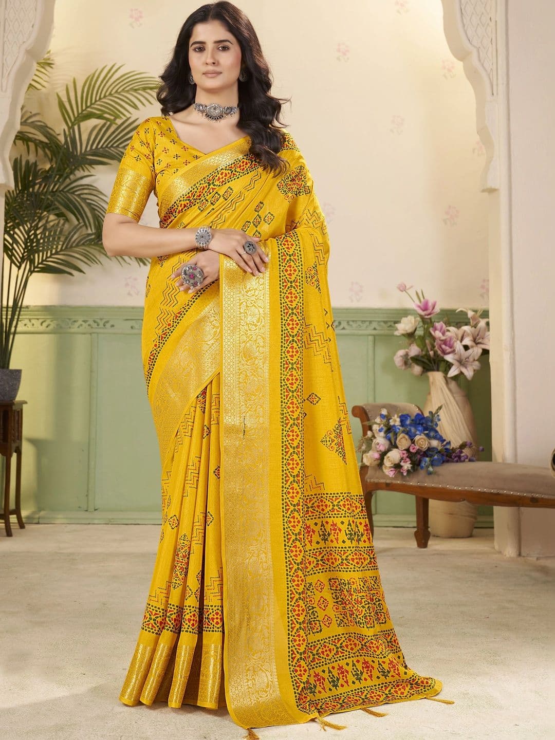 HOUSE OF VARNATANTU Bandhani Zari Silk Cotton Heavy Work Saree - view 1