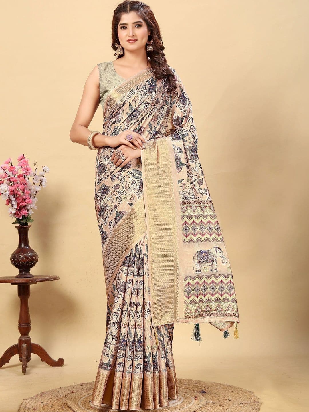 HOUSE OF VARNATANTU Woven Design Zari Silk Cotton Saree - view 1