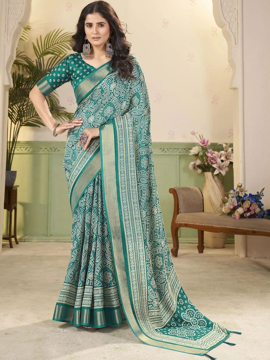 HOUSE OF VARNATANTU Bandhani Zari Silk Cotton Heavy Work Saree - view 1