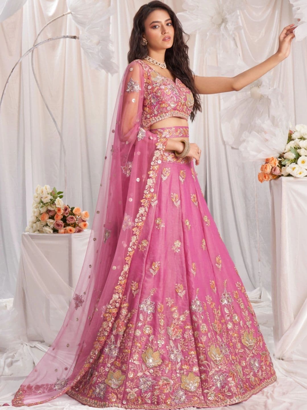 Poshak Bazaar Embellished Sequinned Semi-Stitched Lehenga & Unstitched Blouse With Dupatta - view 1