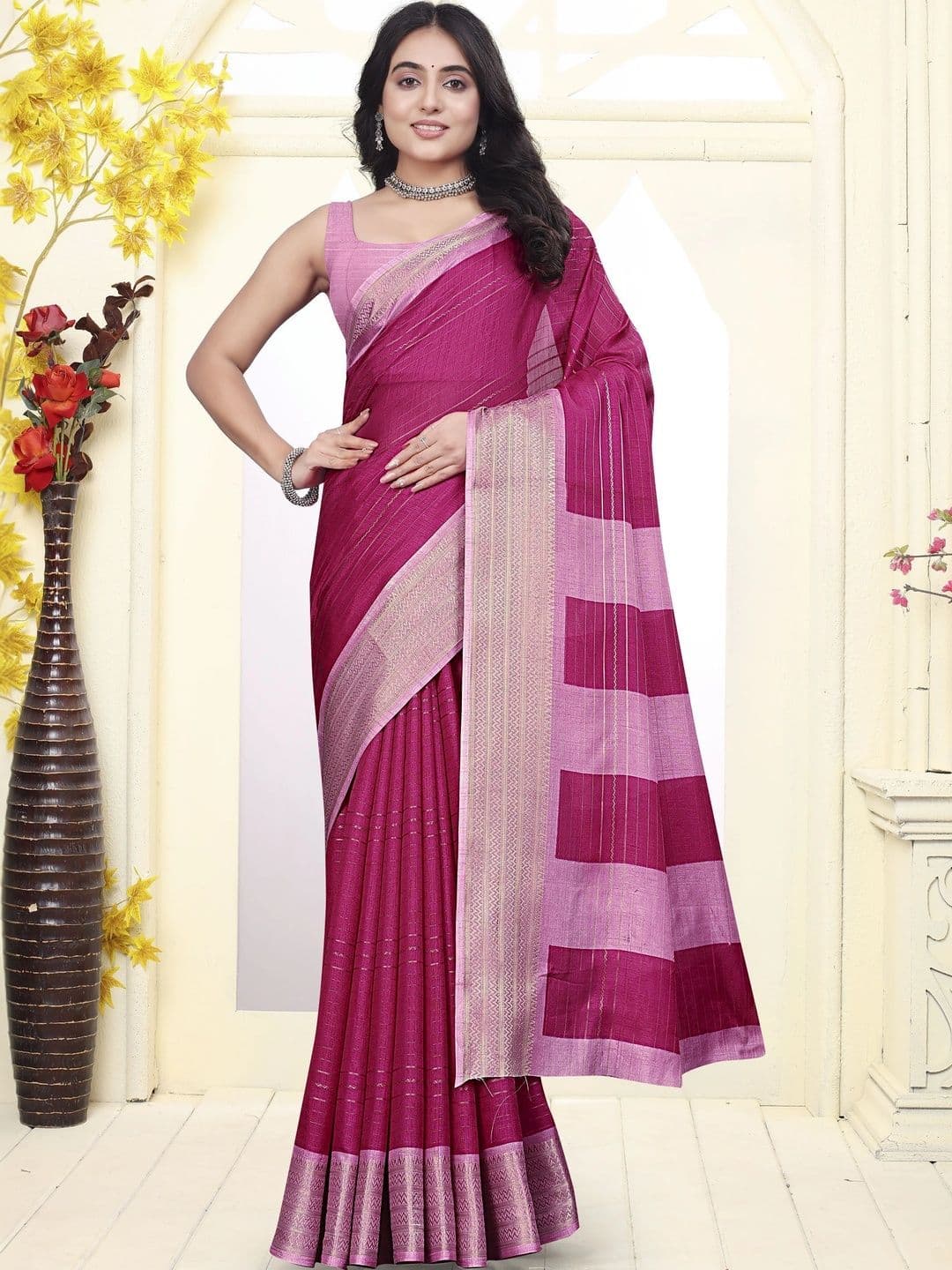 SSHAGUN LIFESTYLE Striped Woven Design Zari Saree - view 1