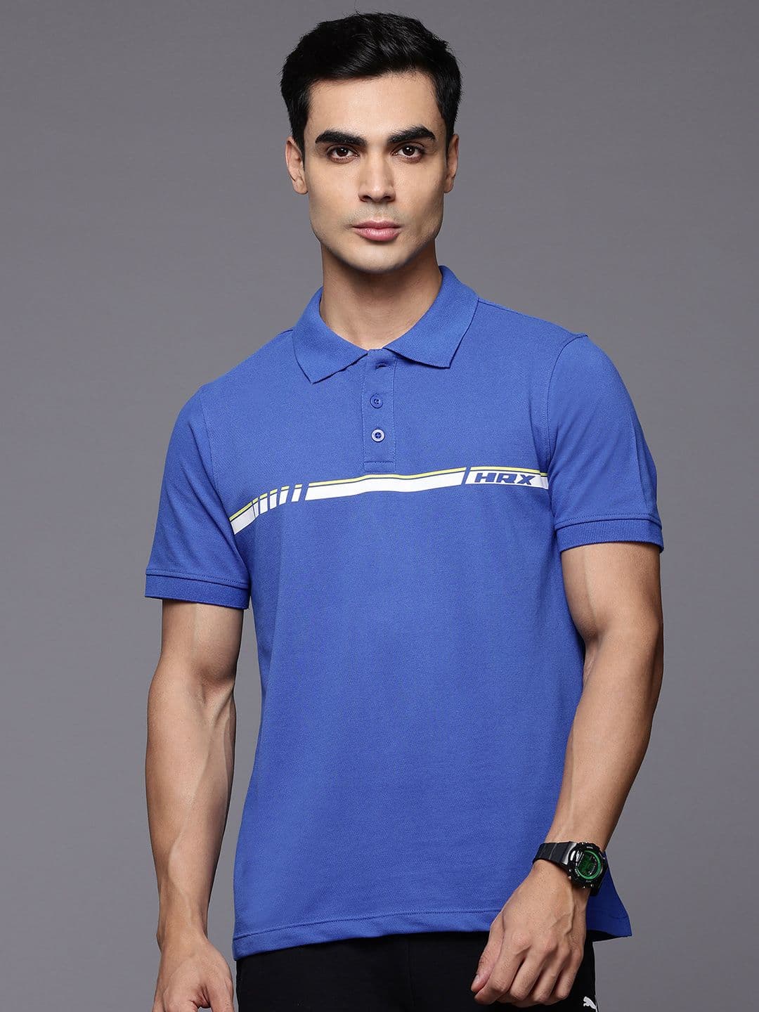 HRX by Hrithik Roshan Striped Detail Lifestyle Polo Collar T-shirt - view 1