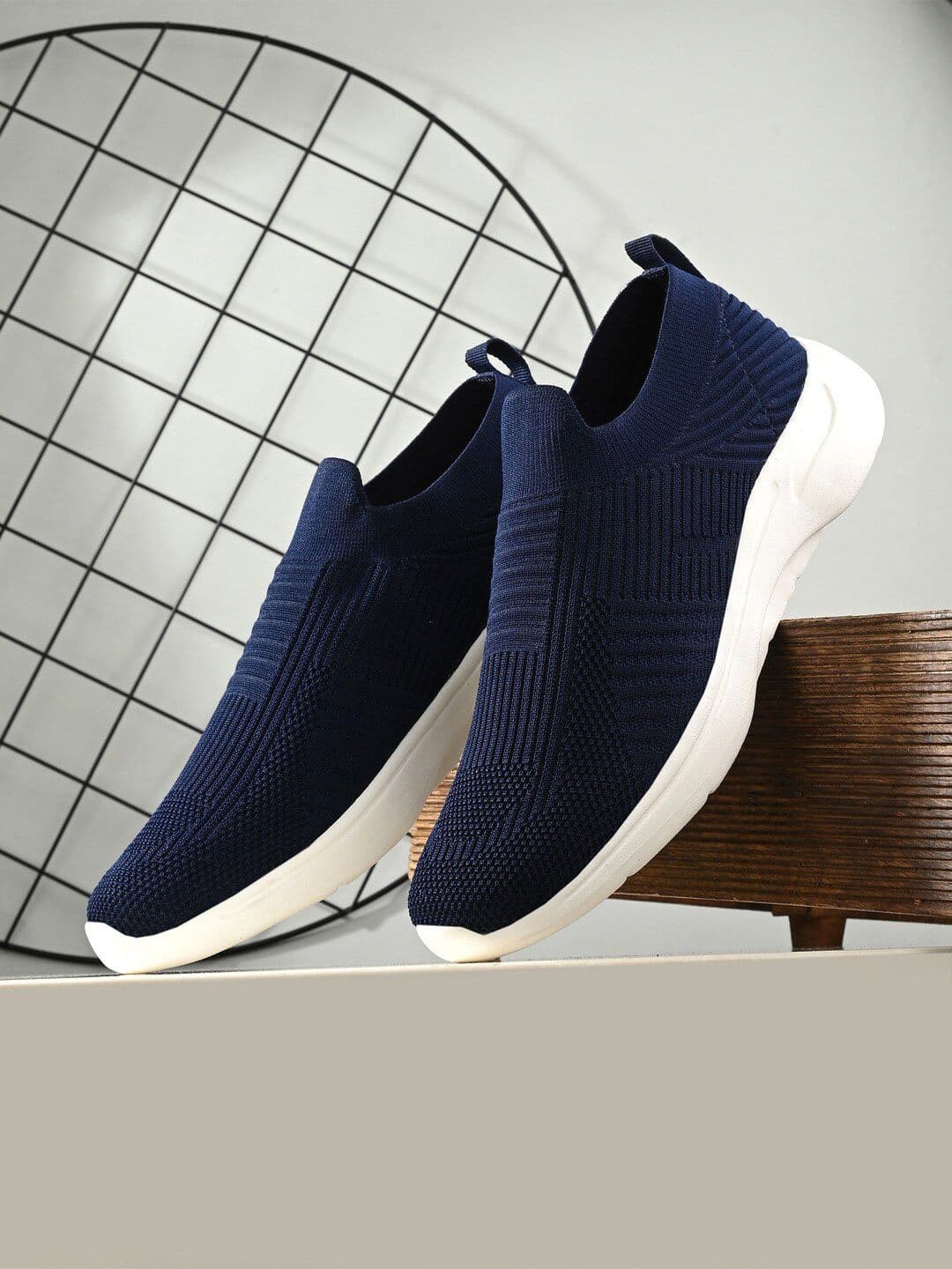 HRX by Hrithik Roshan Men Navy Blue & White Memory Foam Mesh Non-Marking Walking Shoes - view 1