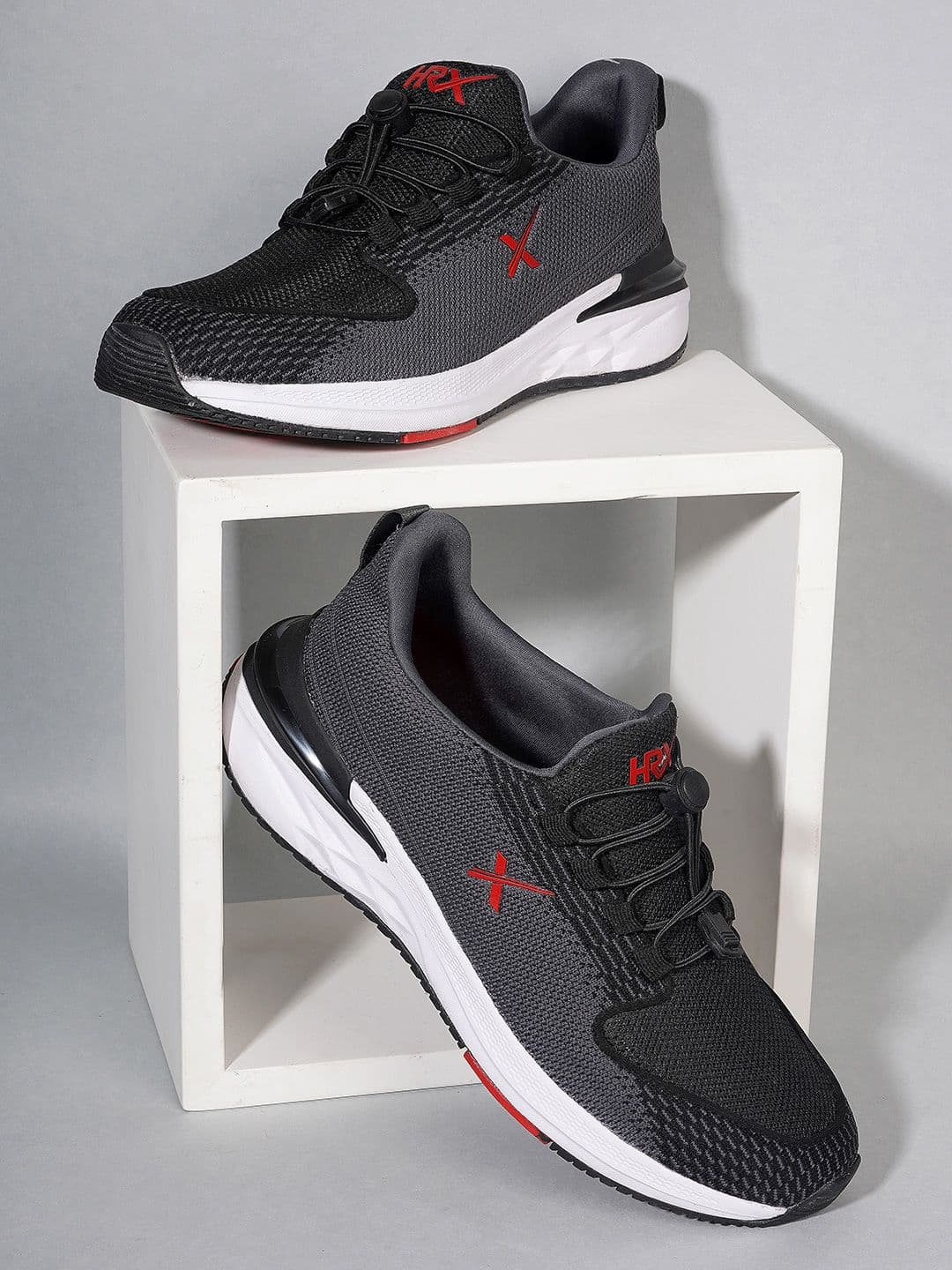 HRX by Hrithik Roshan Men Grey & Black Flyknit Mesh Marking Training or Gym Shoes - view 1