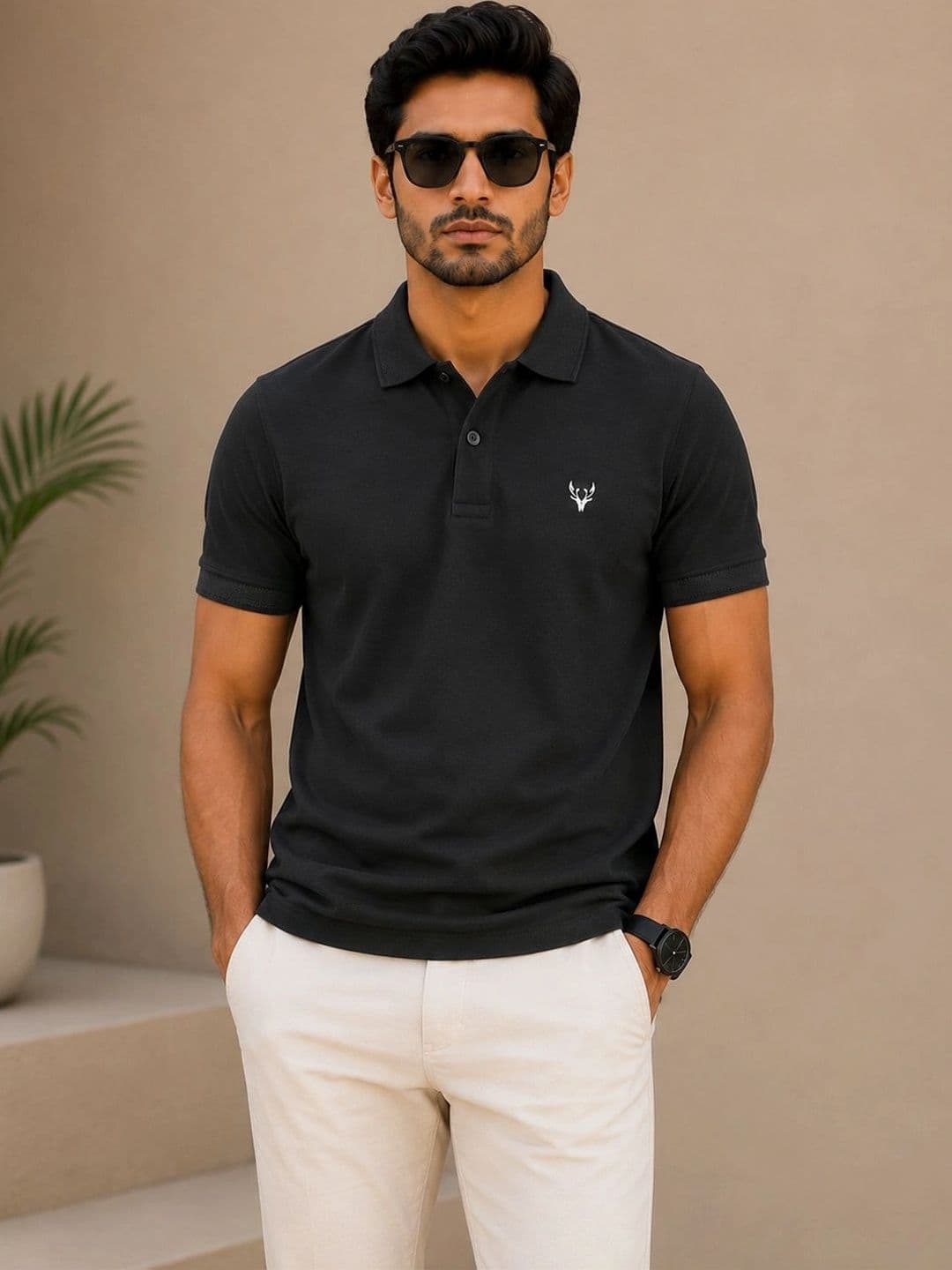 VIEW DESIGN Men Brand Logo Polo Collar Abzorb T-shirt - view 1