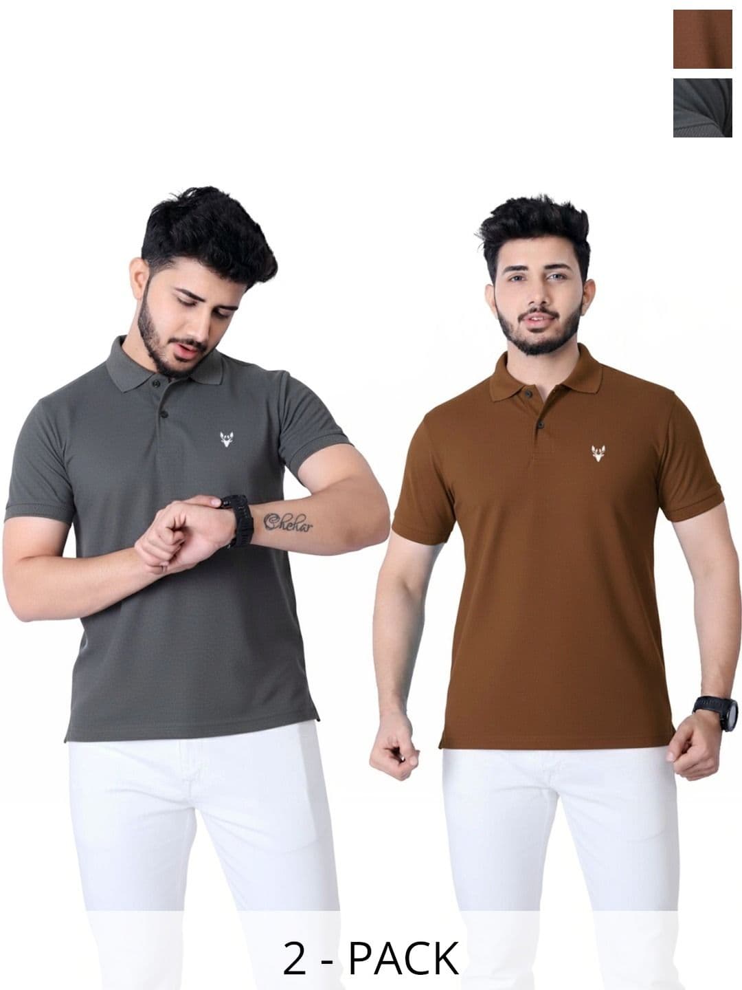 VIEW DESIGN Men Brand Logo 2 Polo Collar Abzorb T-shirt - view 1