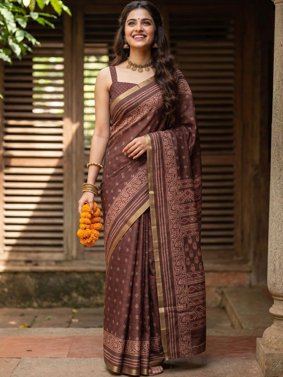 MIMOSA Zari Art Silk Designer Ikat Saree - view 1