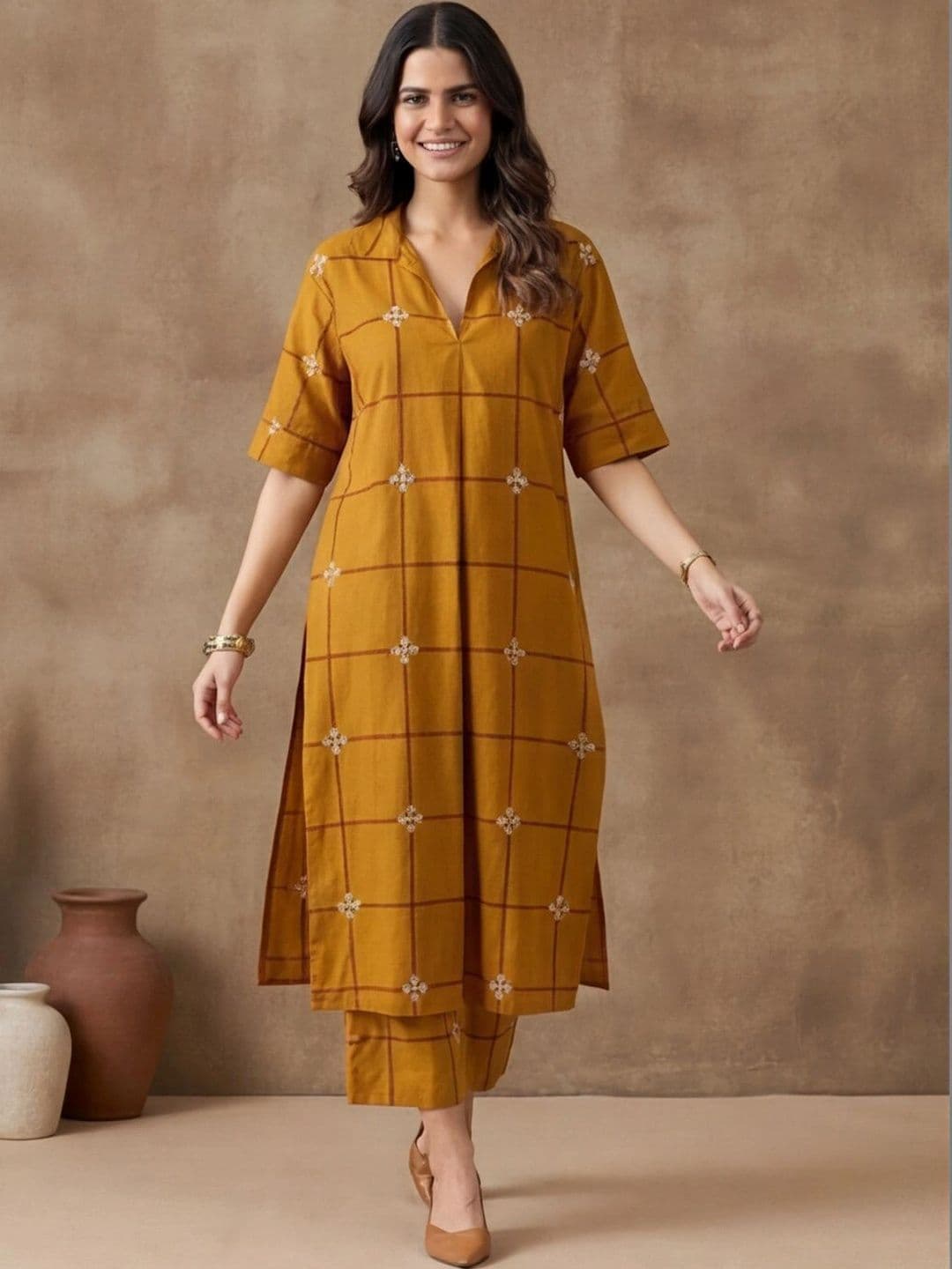 BLACK & BLAH BLAH Women Regular Thread Work Pure Cotton Kurta with Trousers - view 1