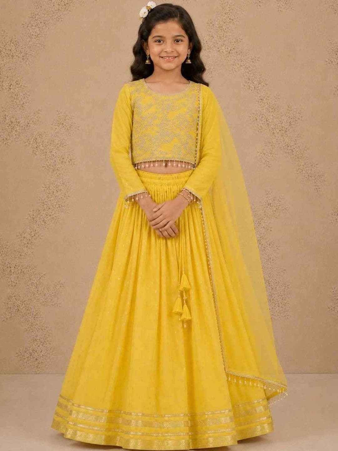 JOVK DESIGN Girls Embroidered Thread Work Ready to Wear Lehenga & Blouse With Dupatta - view 1