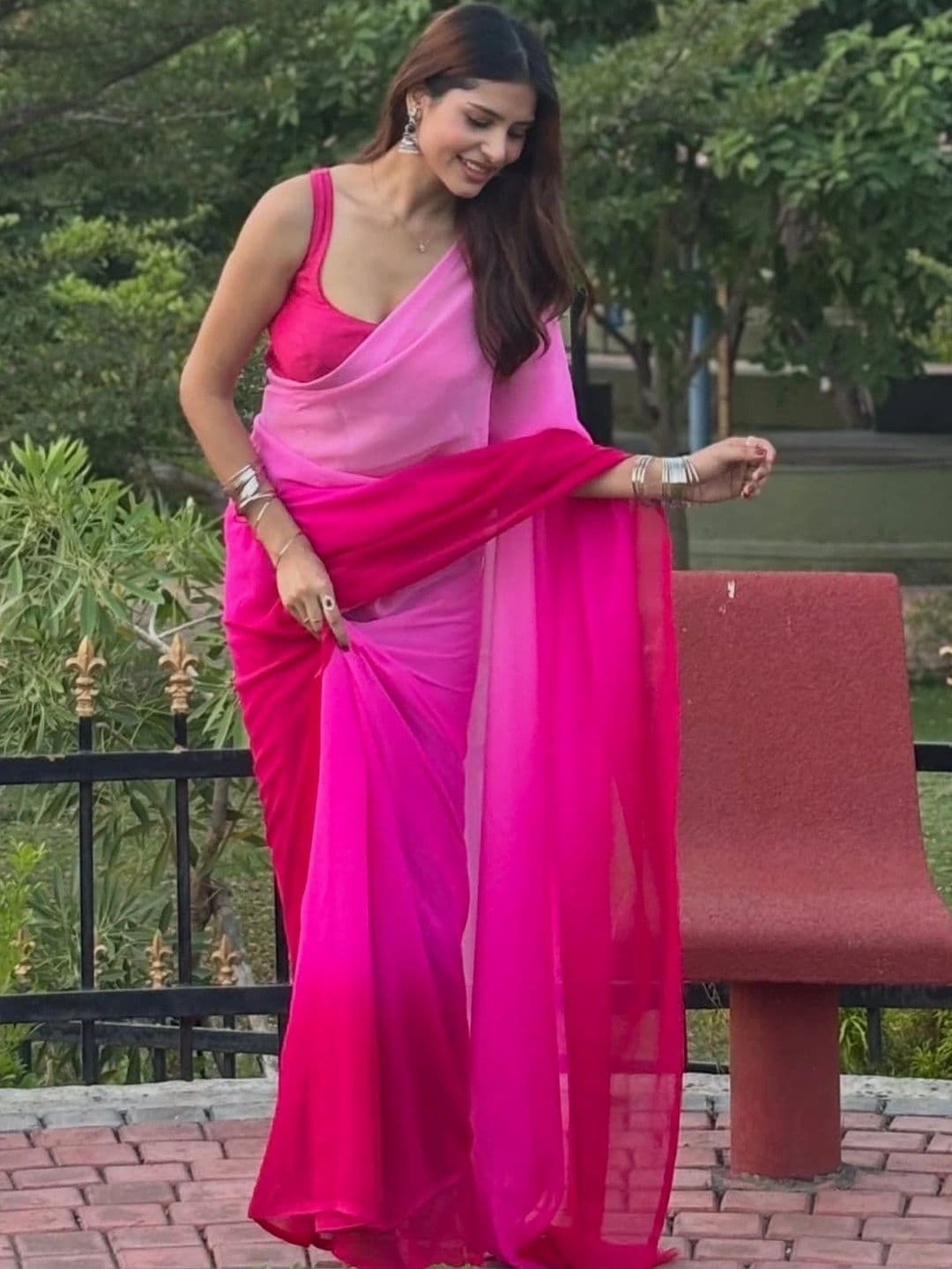 STYLETONE Ombre Poly Georgette Designer Saree - view 1