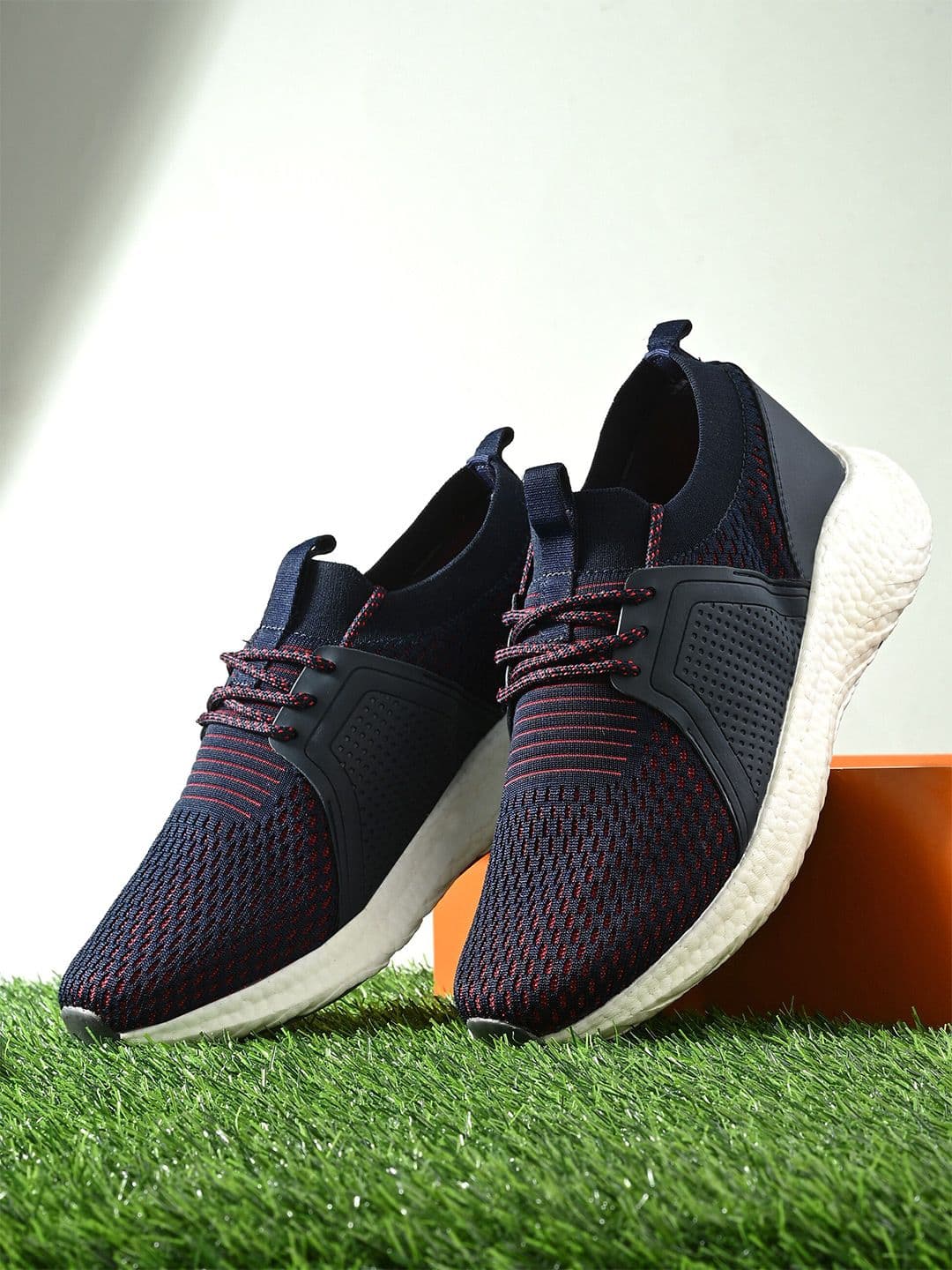 HRX by Hrithik Roshan Men Navy Blue ,Red & White Flyknit Mesh Non-Marking Running Shoes - view 1