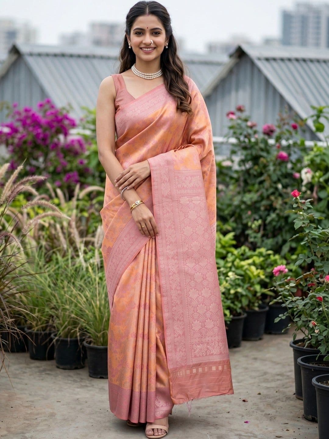 MIMOSA Floral Zari Art Silk Designer Kanjeevaram Saree - view 1