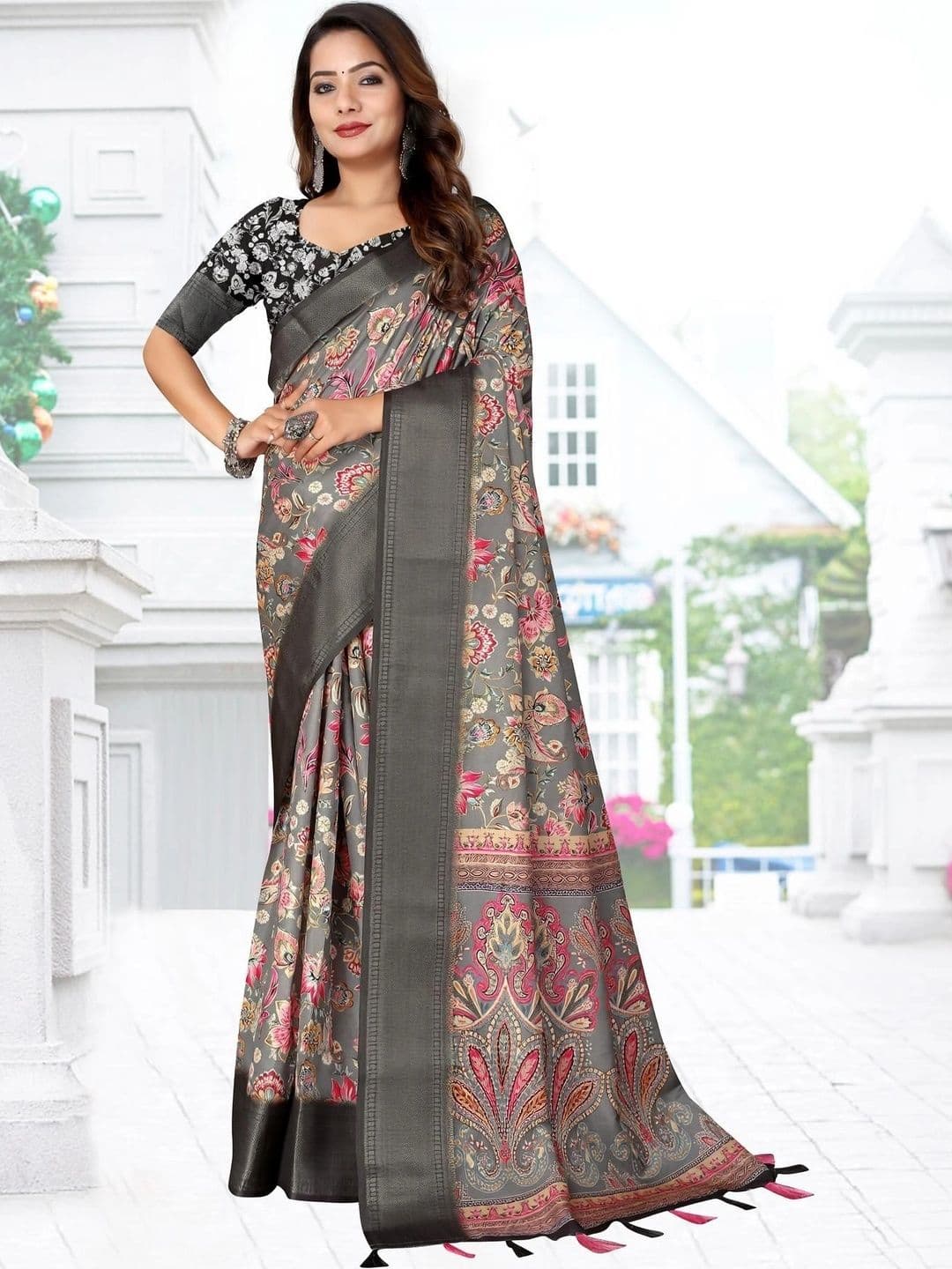 HOUSE OF VARNATANTU Floral Silk Cotton Saree - view 1