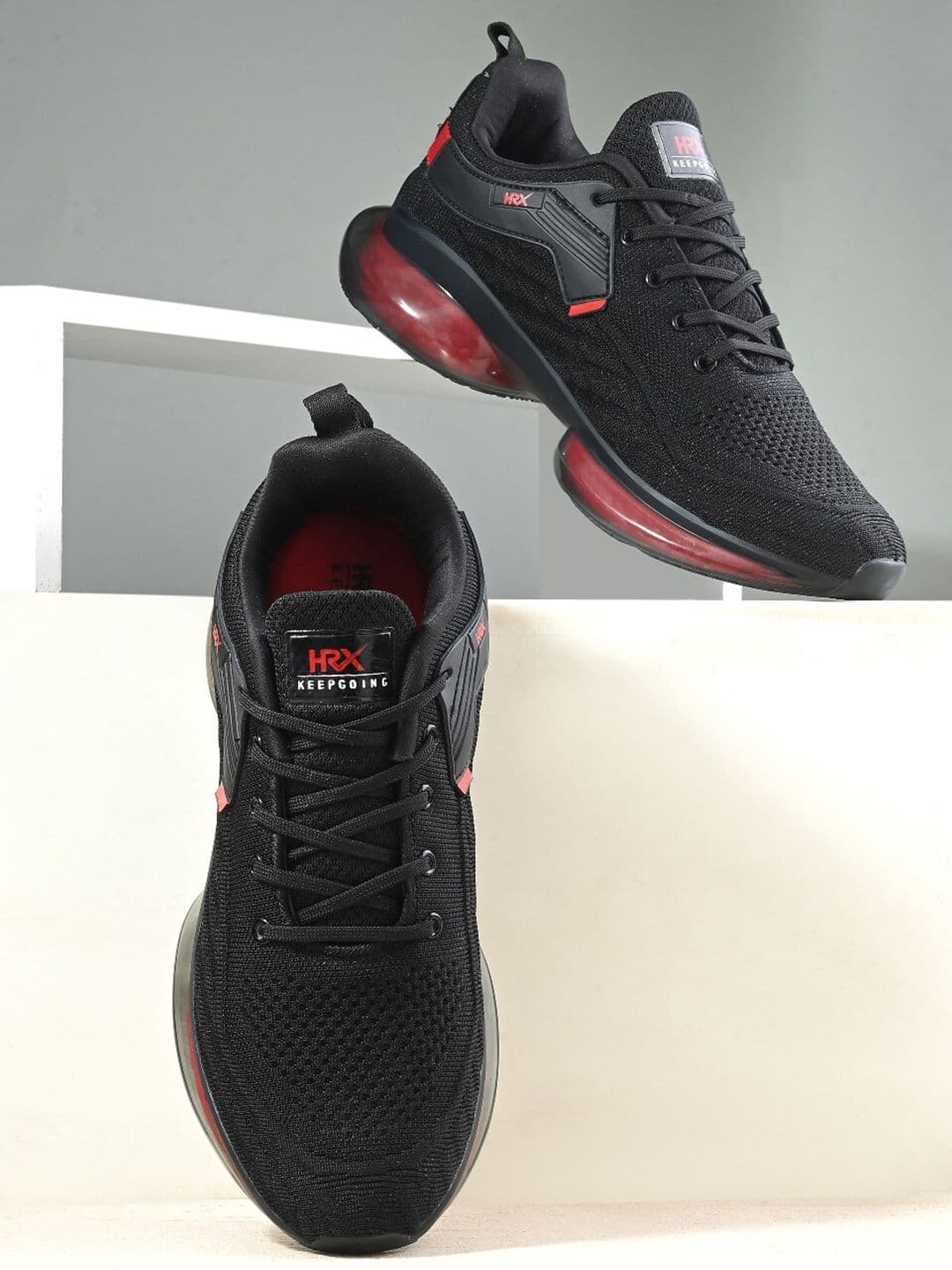 HRX by Hrithik Roshan Men Black & Red Mesh Non-Marking Walking Shoes - view 1