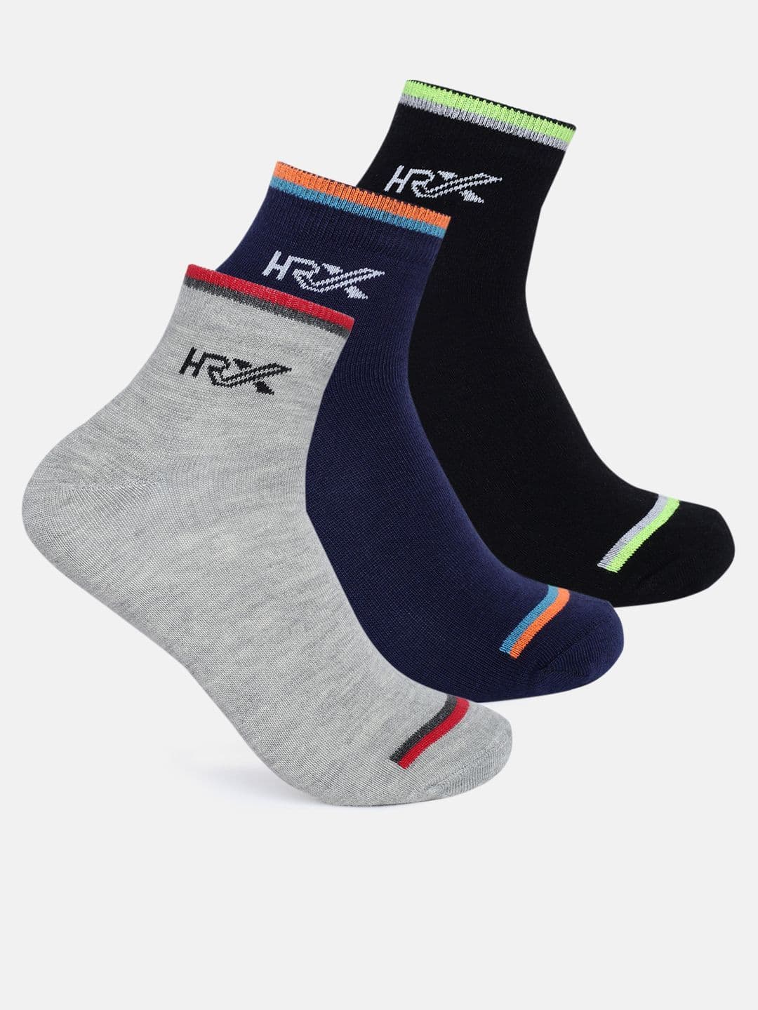 HRX by Hrithik Roshan Men Pack Of 3 Striped Flat Knit Ankle-Length Socks - view 1