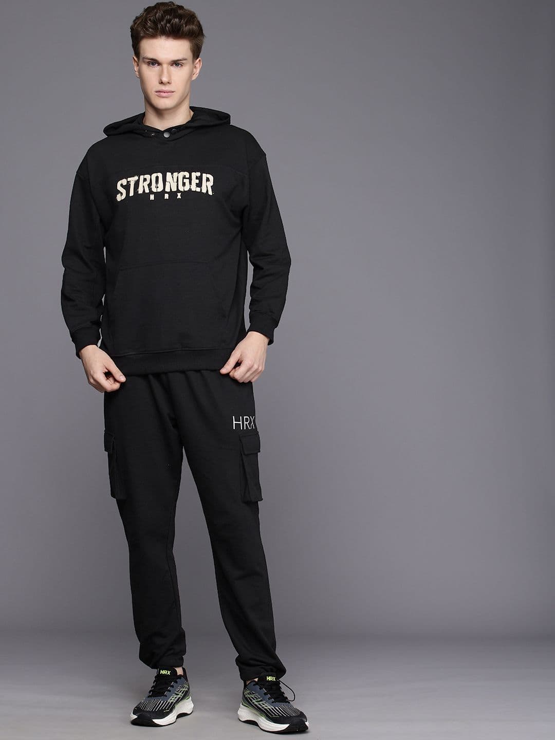HRX by Hrithik Roshan IRONTRIBE Typography Hooded Training Sweatshirt & Joggers Tracksuit - view 1