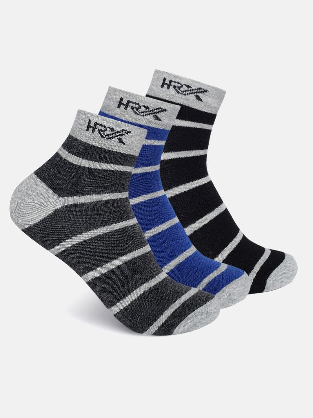 HRX by Hrithik Roshan Men Cotton Pack Of 3 Striped Ankle-Length Socks - view 1