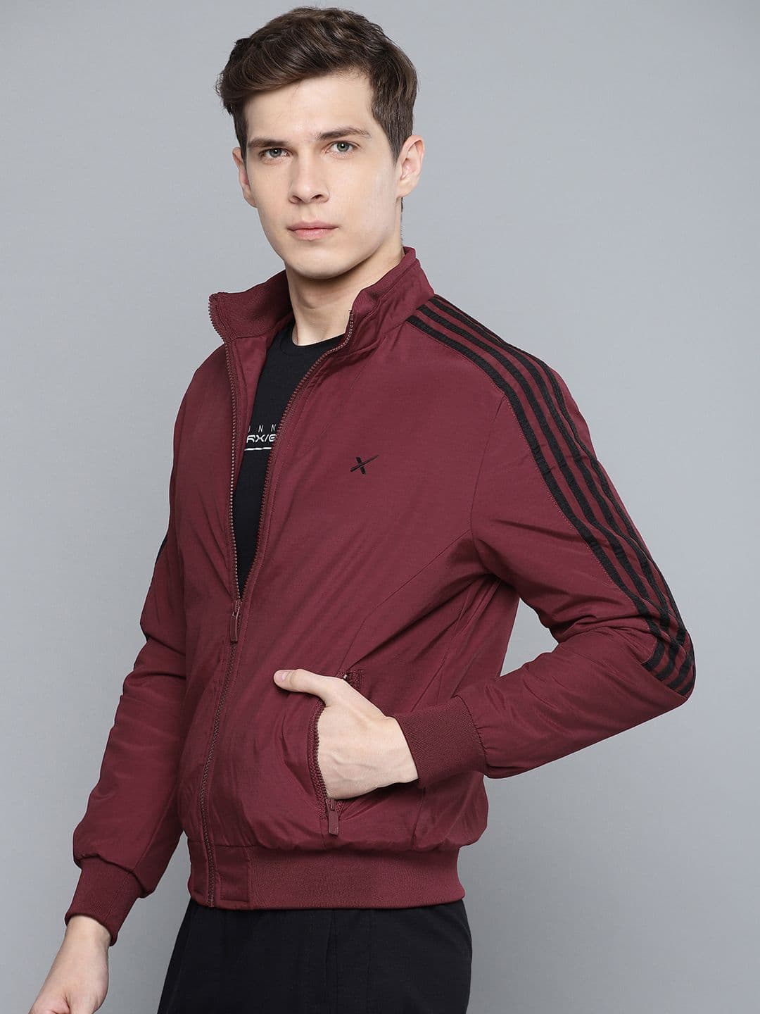 HRX by Hrithik Roshan Men Maroon Solid Active Bomber Jacket - view 1