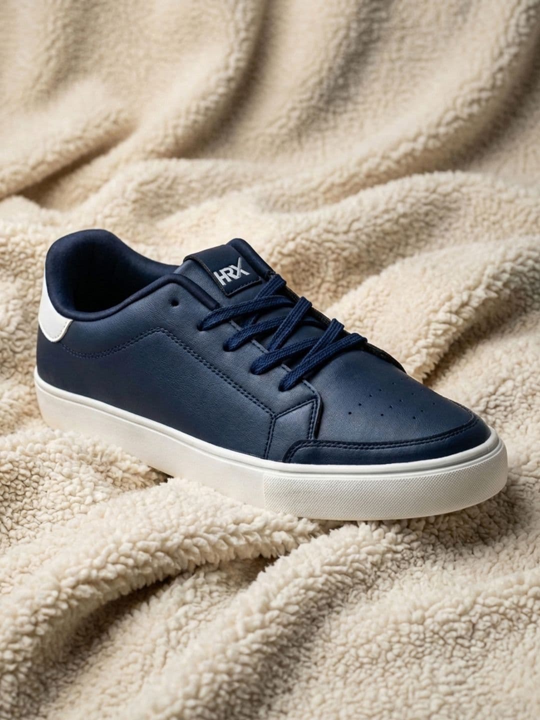HRX by Hrithik Roshan Men Navy Blue & White Perforated Contrast Sole Sneakers - view 1