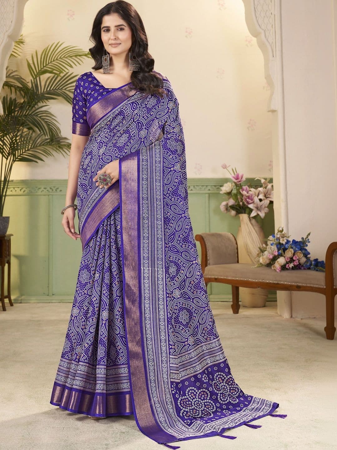 HOUSE OF VARNATANTU Bandhani Zari Silk Cotton Heavy Work Saree - view 1