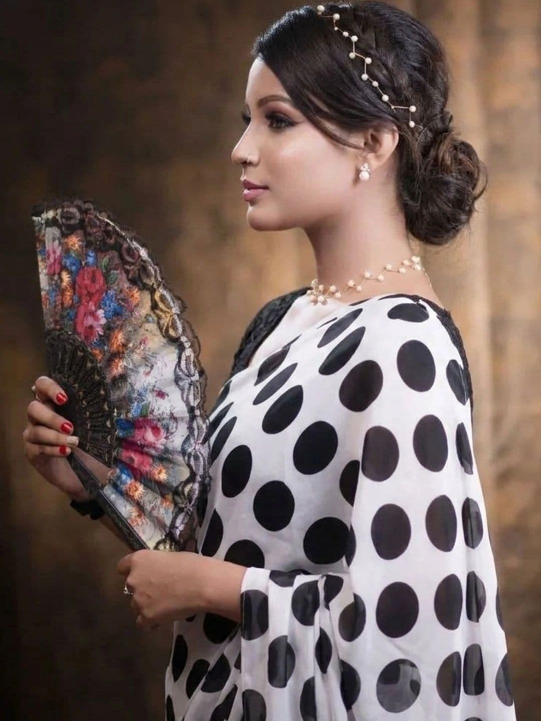 SZN Polka Dot Poly Georgette Designer Saree - view 1