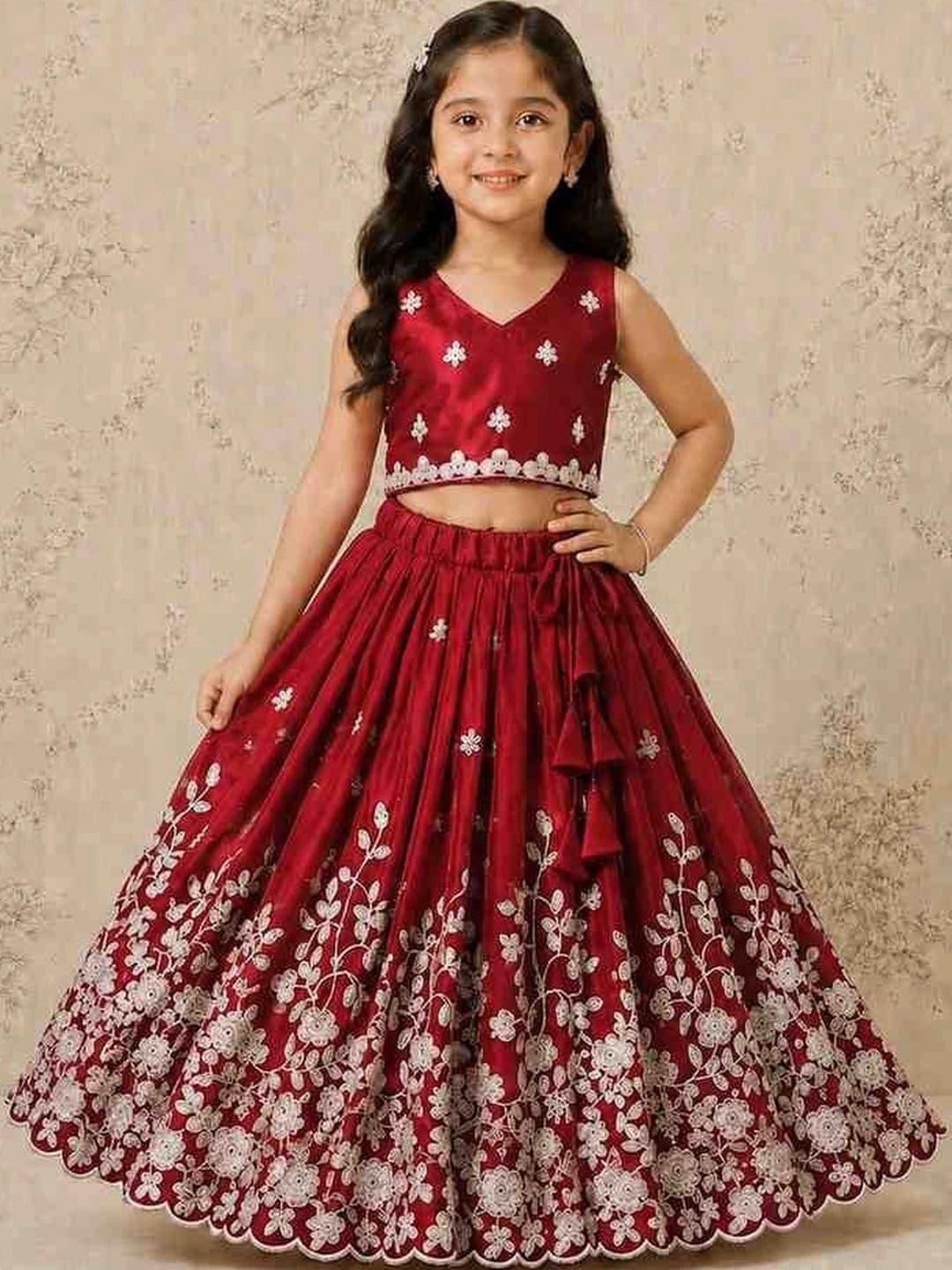 JOVK DESIGN Girls Embroidered Thread Work Ready to Wear Lehenga & - view 1