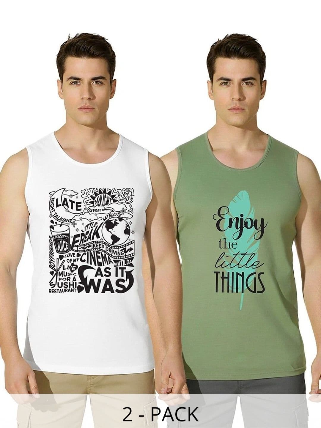 SKY HARBOAR Pack of 2 Printed Cotton Gym Vest - view 1
