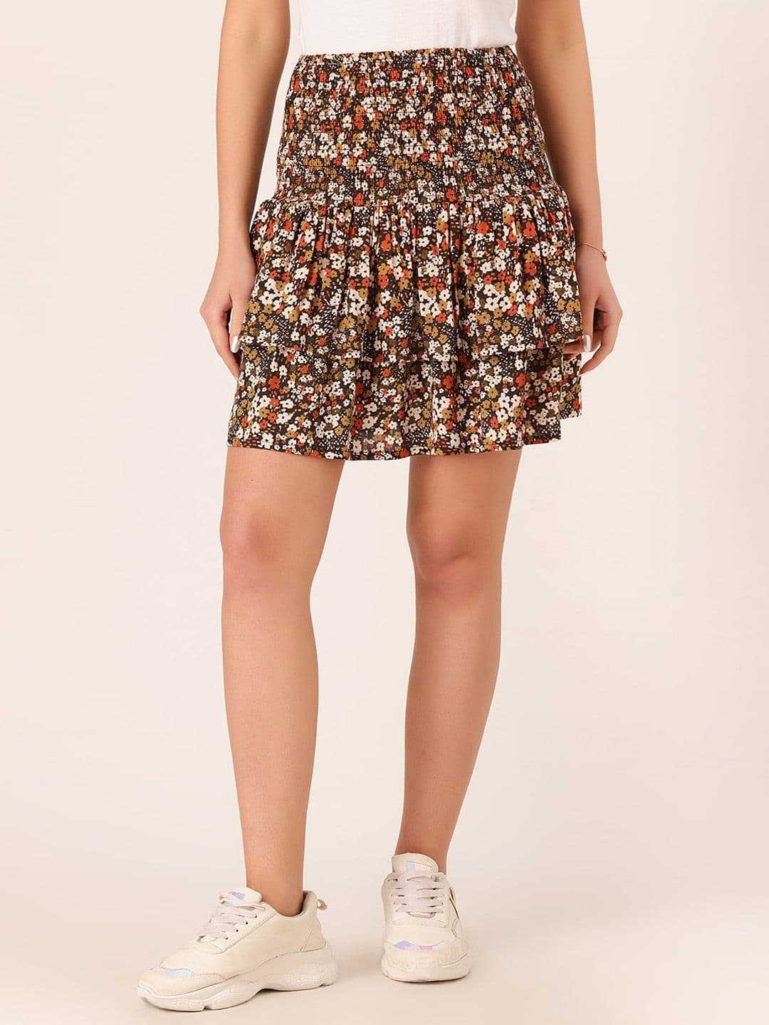DressBerry Printed Smocked Ruffled Mini Skirt - view 1