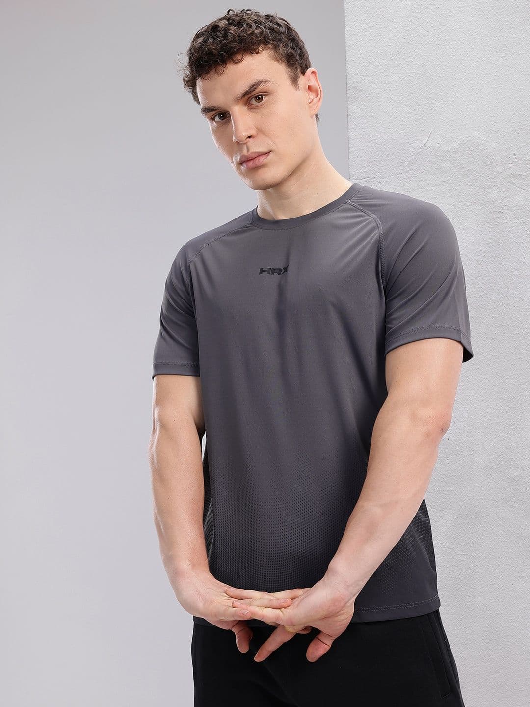 HRX by Hrithik Roshan Brand Logo & Geometric Printed Rapid-Dry Training T-shirt - view 1