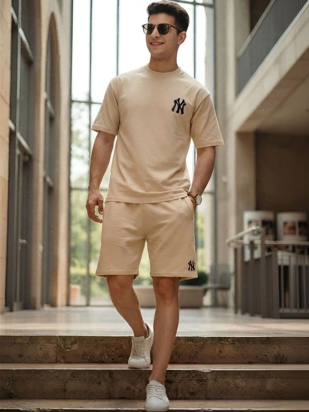 THE SQUAD CLUB Brand Logo Printed Round Neck Short Sleeves Pure Cotton T-shirt With Shorts - view 1
