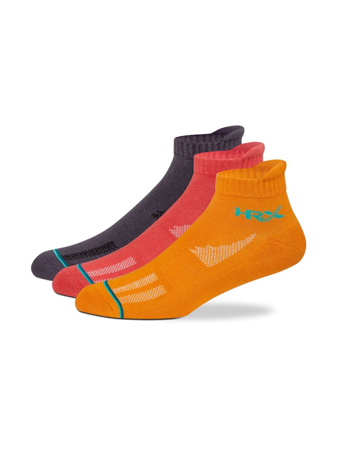 HRX by Hrithik Roshan Orange-Coloured & Black Men Pack Of 3 Patterned Ankle-Length Socks - view 1