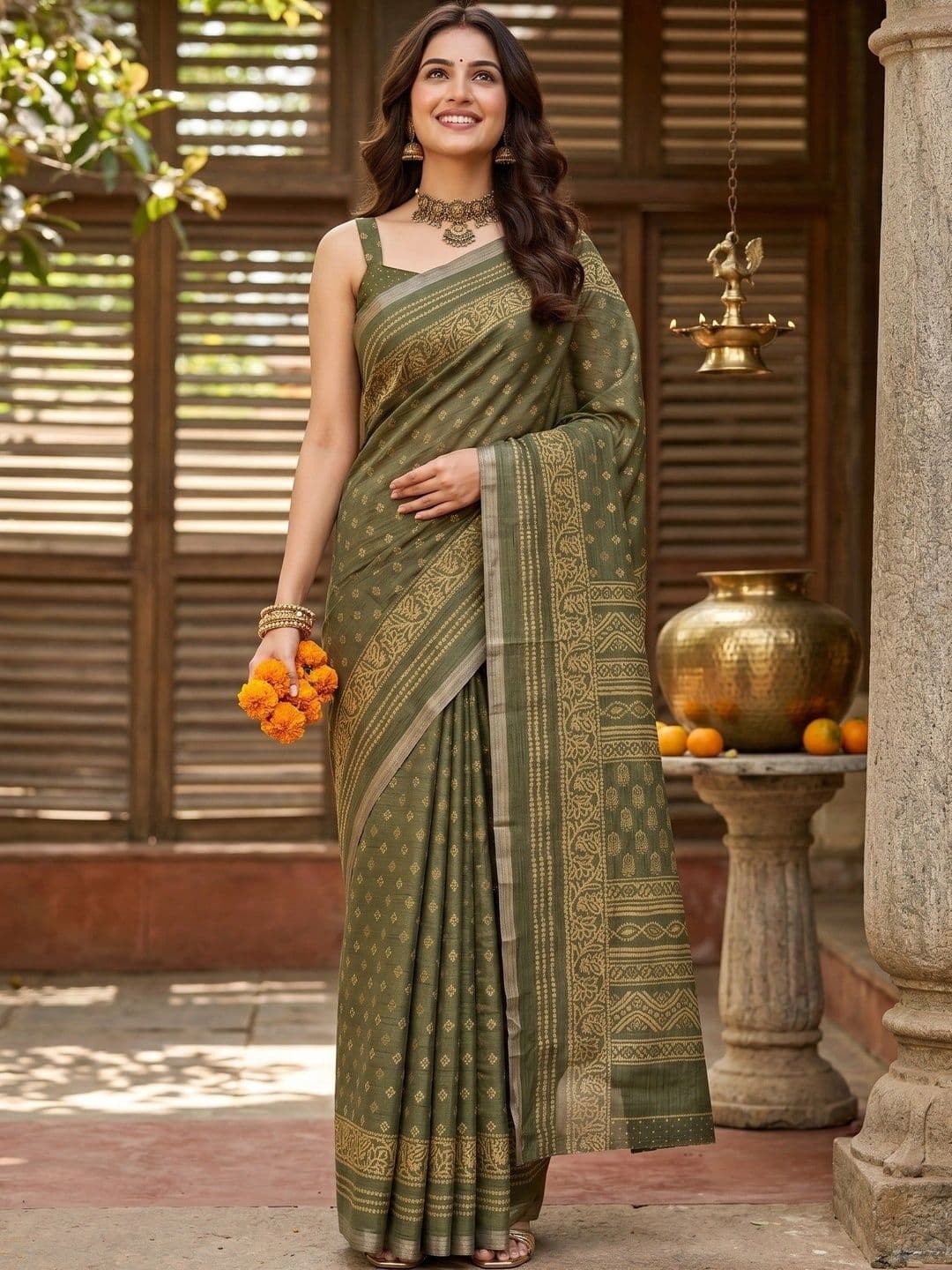 MIMOSA Zari Art Silk Designer Ikat Saree - view 1