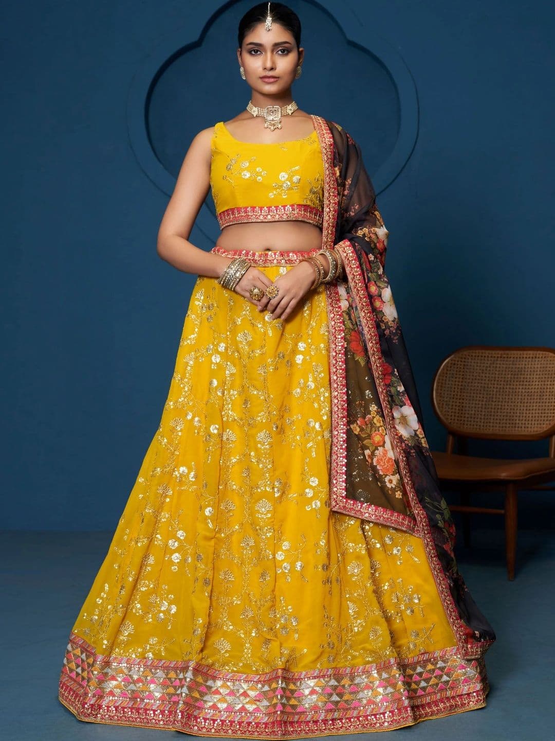 Poshak Bazaar Embroidered Sequinned Semi-Stitched Lehenga & Unstitched Blouse With Dupatta - view 1