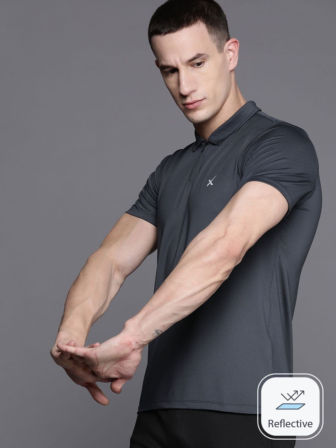 HRX by Hrithik Roshan Men Polo Collar Slim Fit Sports T-shirt with Reflective Detail - view 1