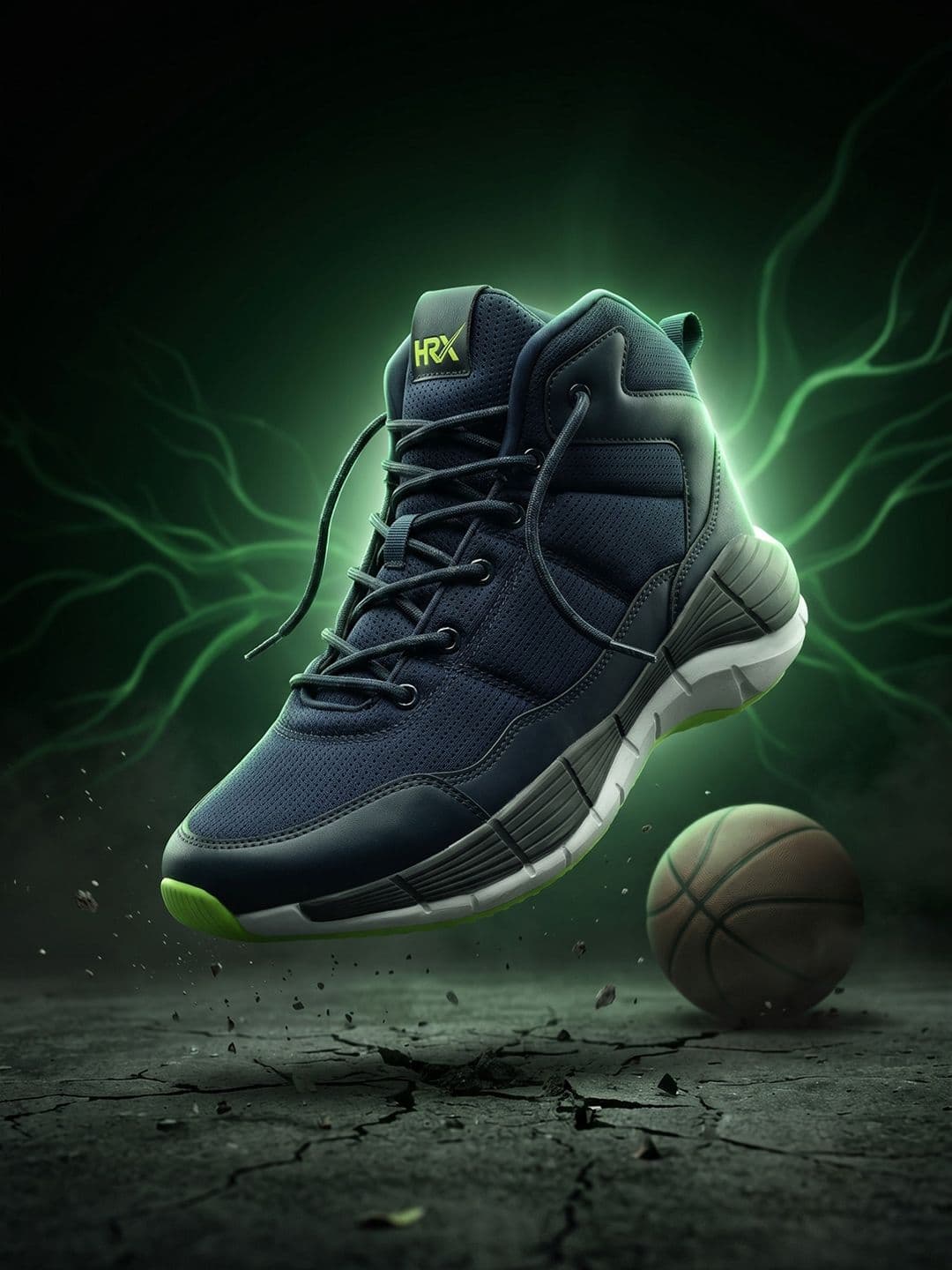 HRX by Hrithik Roshan Men Navy Blue & White Memory Foam Mesh Basketball Shoes - view 1