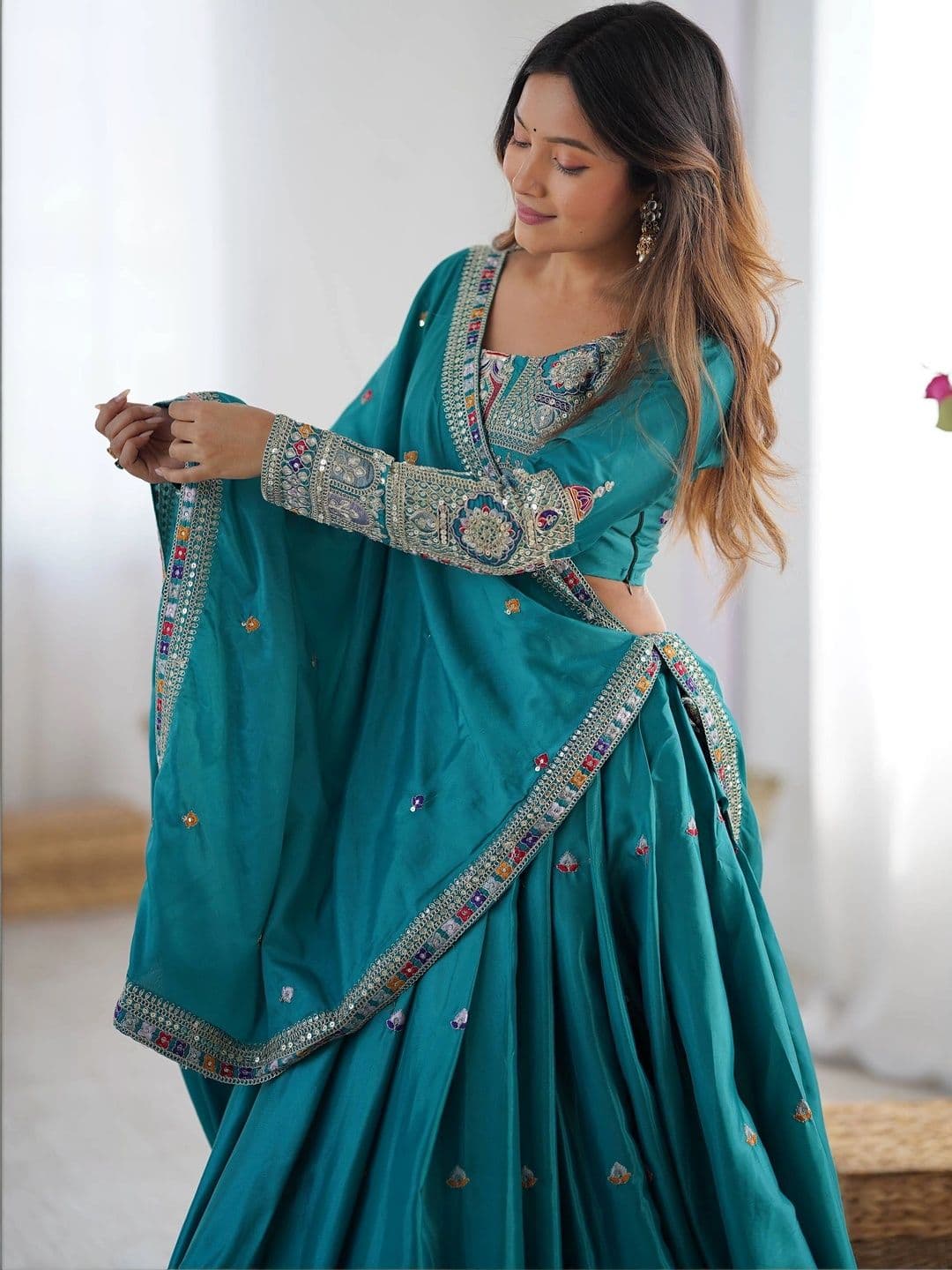 Poshak Bazaar Embellished Mirror Work Semi-Stitched Lehenga & Unstitched Blouse With Dupatta - view 1