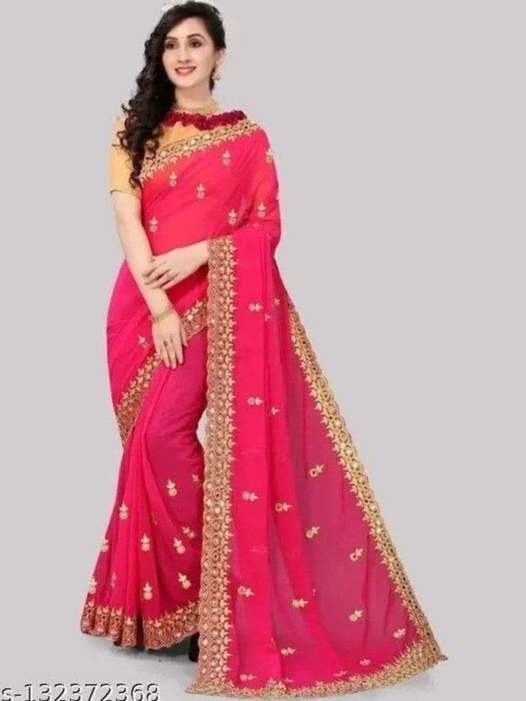 HOUSE OF VARNATANTU Ethnic Motifs Embroidered Pure Georgette Saree - view 1
