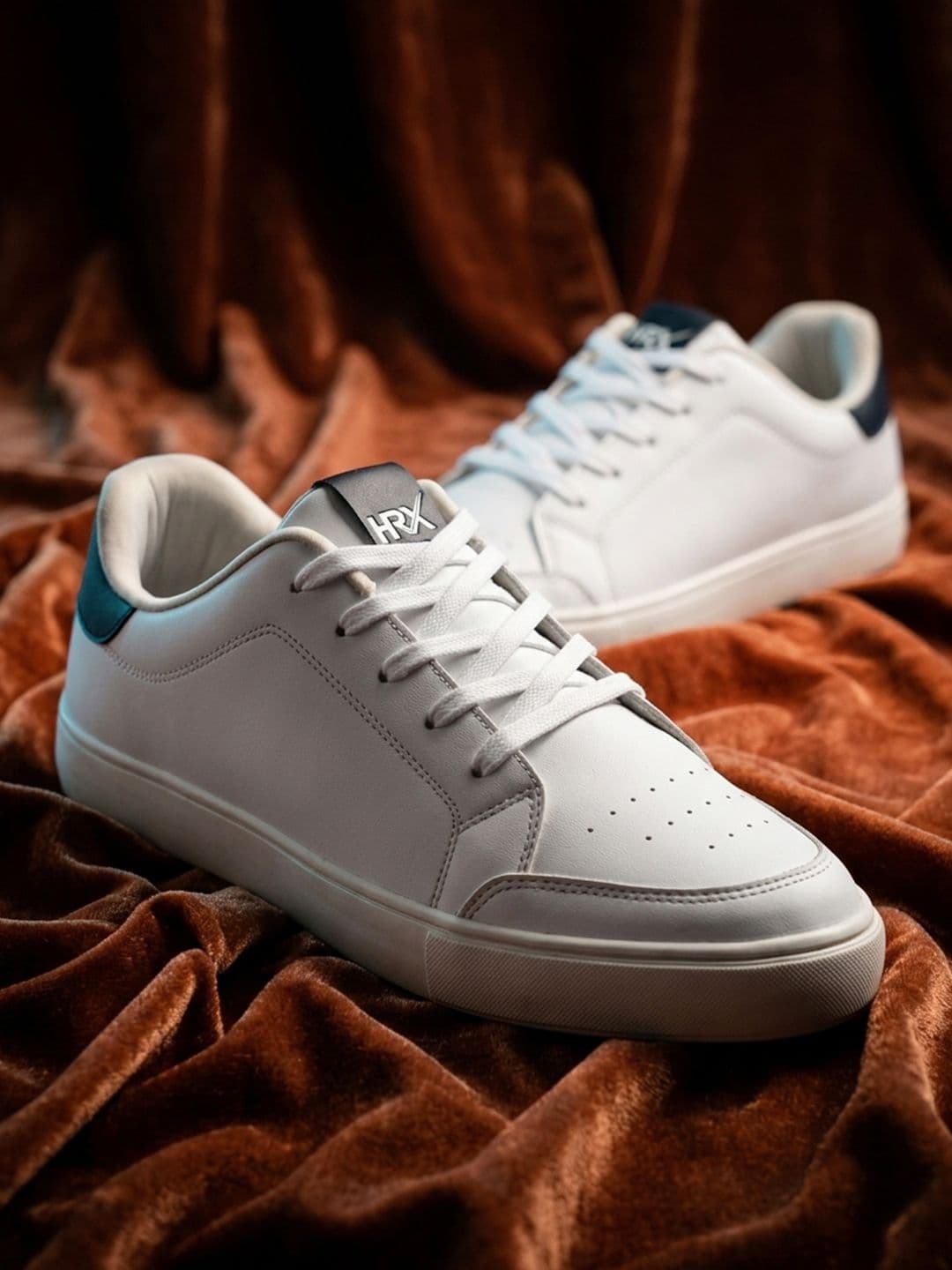 HRX by Hrithik Roshan Men White & Navy Blue Perforations Comfort Insole Sneakers - view 1