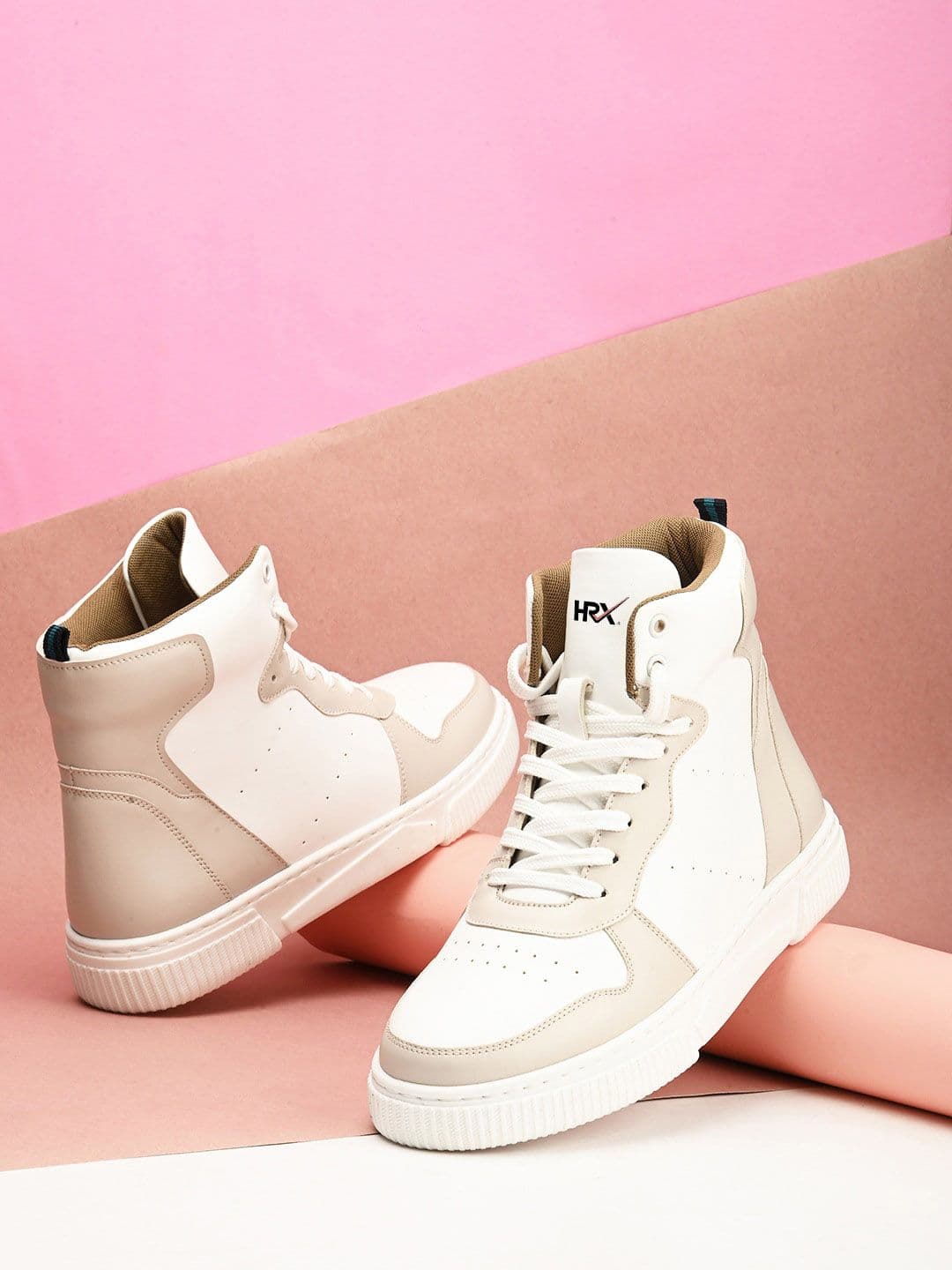 HRX by Hrithik Roshan Women White & Beige Colourblocked Mid Top Lightweight Sneakers - view 1