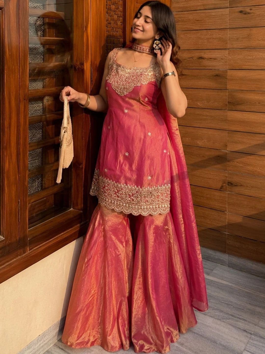 J.KANJI Women Ethnic Motifs Embroidered Regular Kurta with Sharara & With Dupatta - view 1