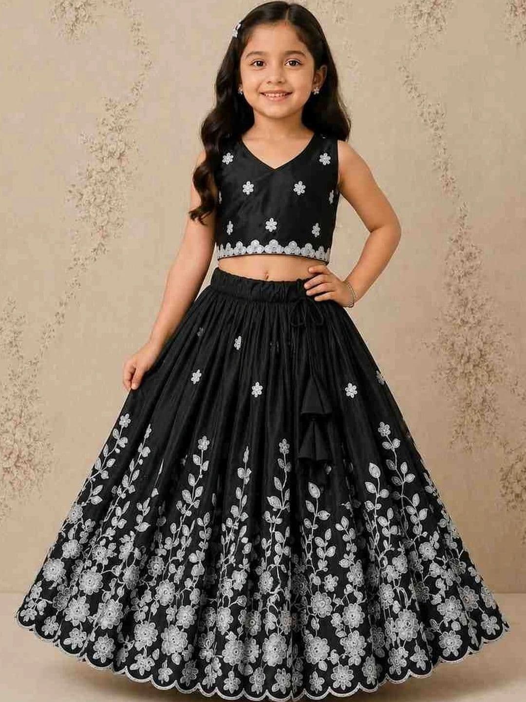 JOVK DESIGN Girls Black Embroidered Thread Work Ready To Wear Lehenga & Choli - view 1