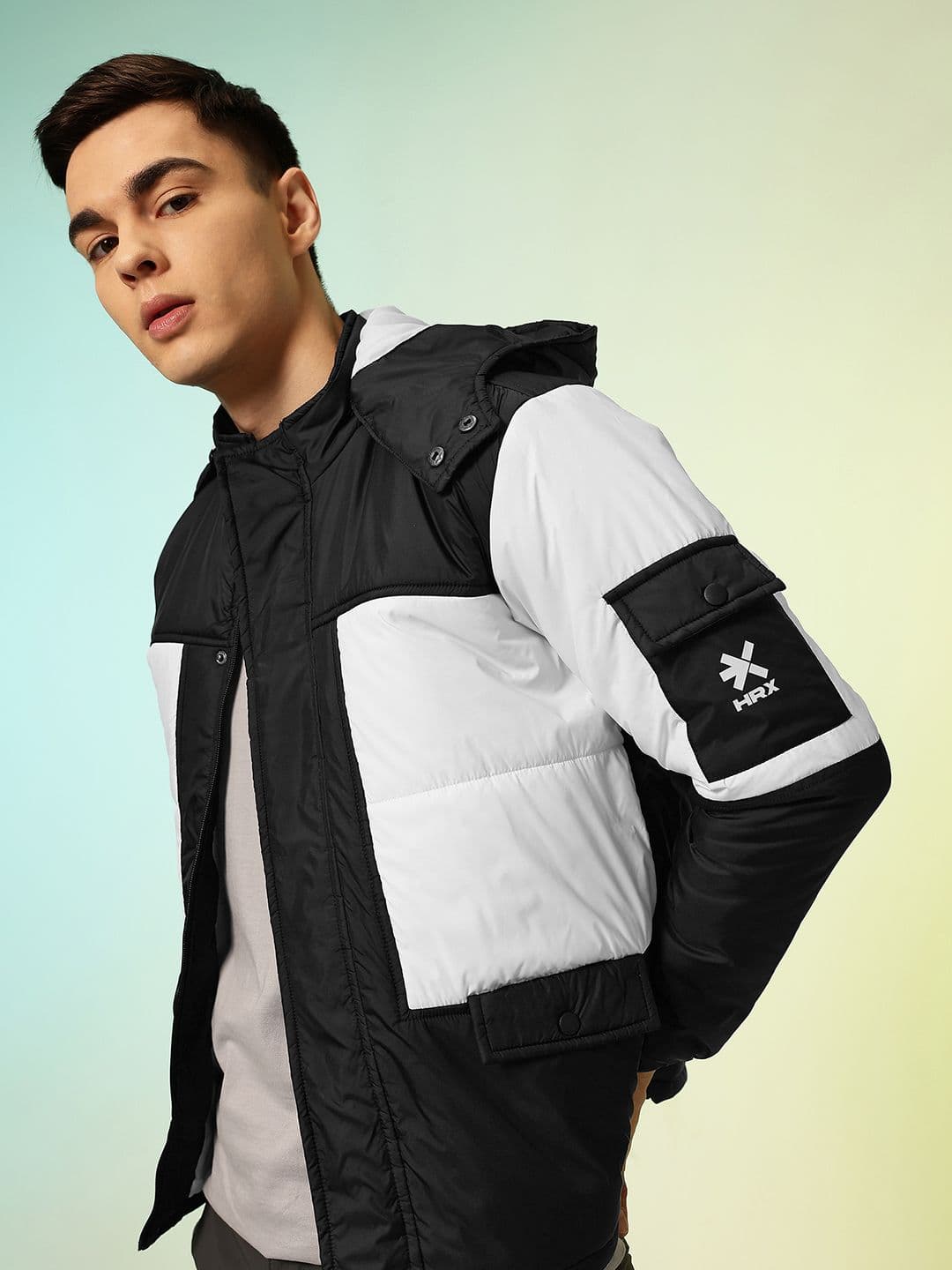 HRX by Hrithik Roshan Colourblocked Padded Lifestyle Jacket with Detachable Hood - view 1