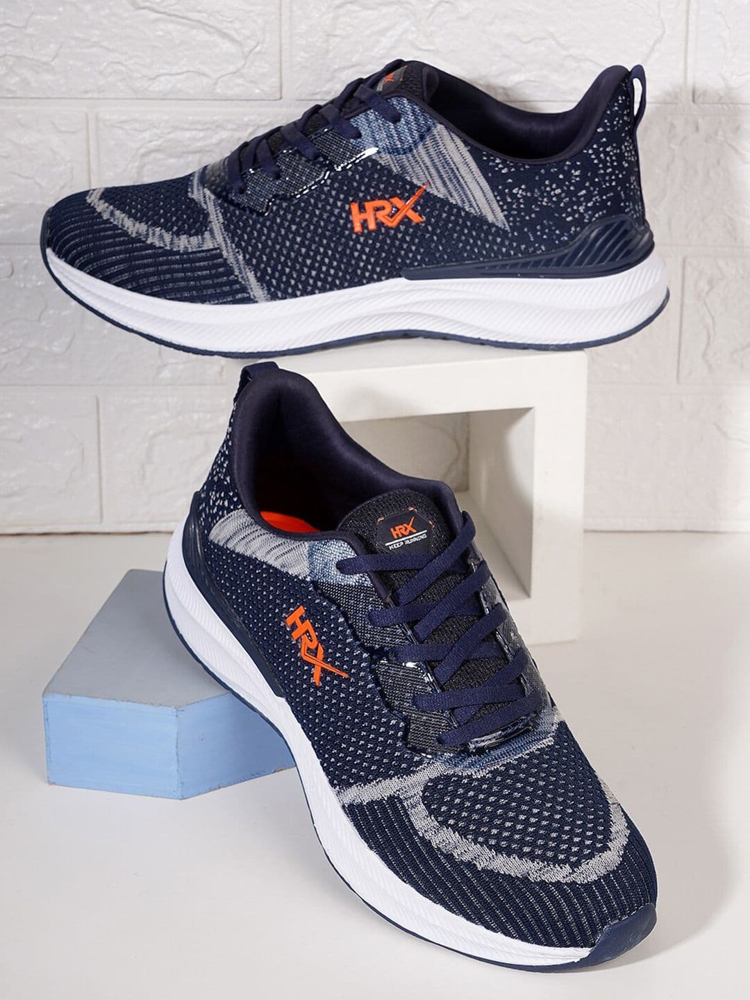 HRX by Hrithik Roshan Men Navy Blue & Grey Flyknit Mesh Marking Running Shoes - view 1