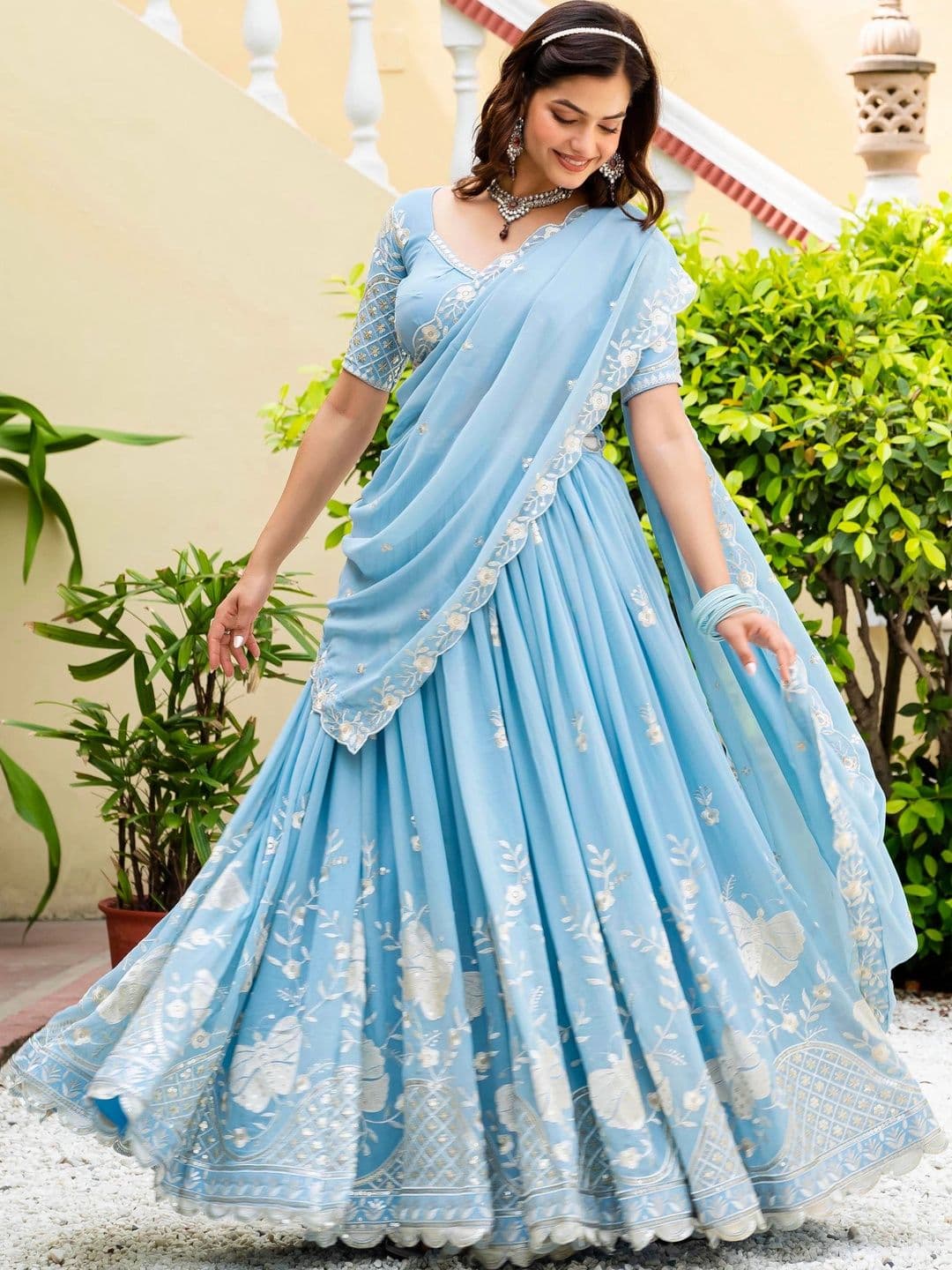 Poshak Bazaar Embroidered Thread Work Semi-Stitched Lehenga & Unstitched Blouse With Dupatta - view 1