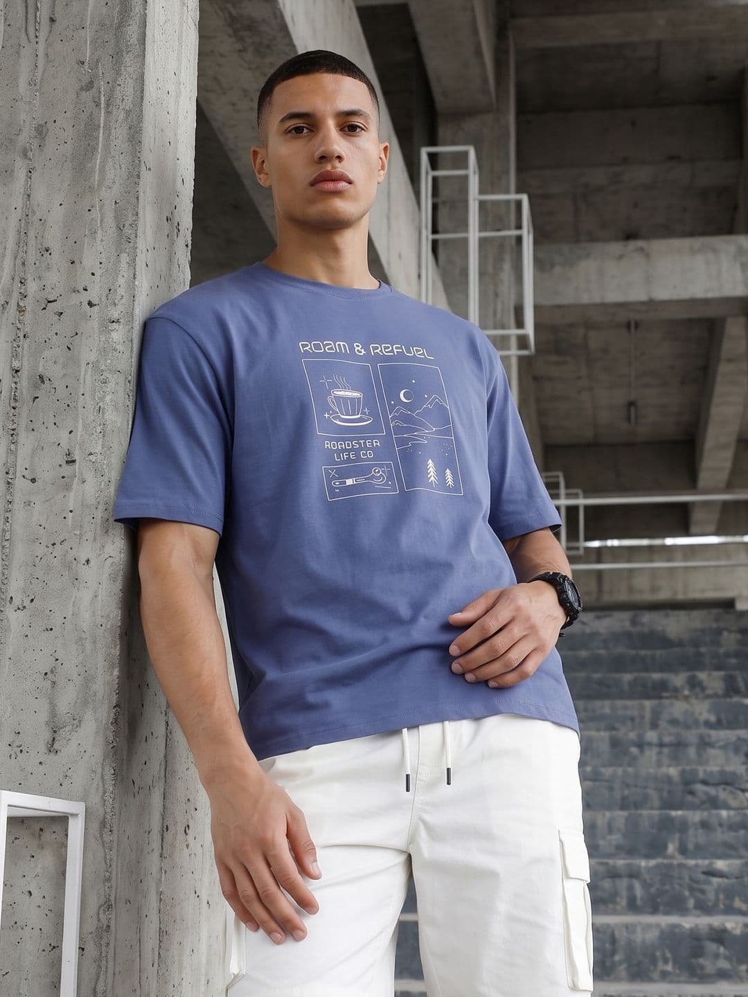 The Roadster Life Co. Relaxed Fit Printed Pure Cotton T-Shirt - view 1