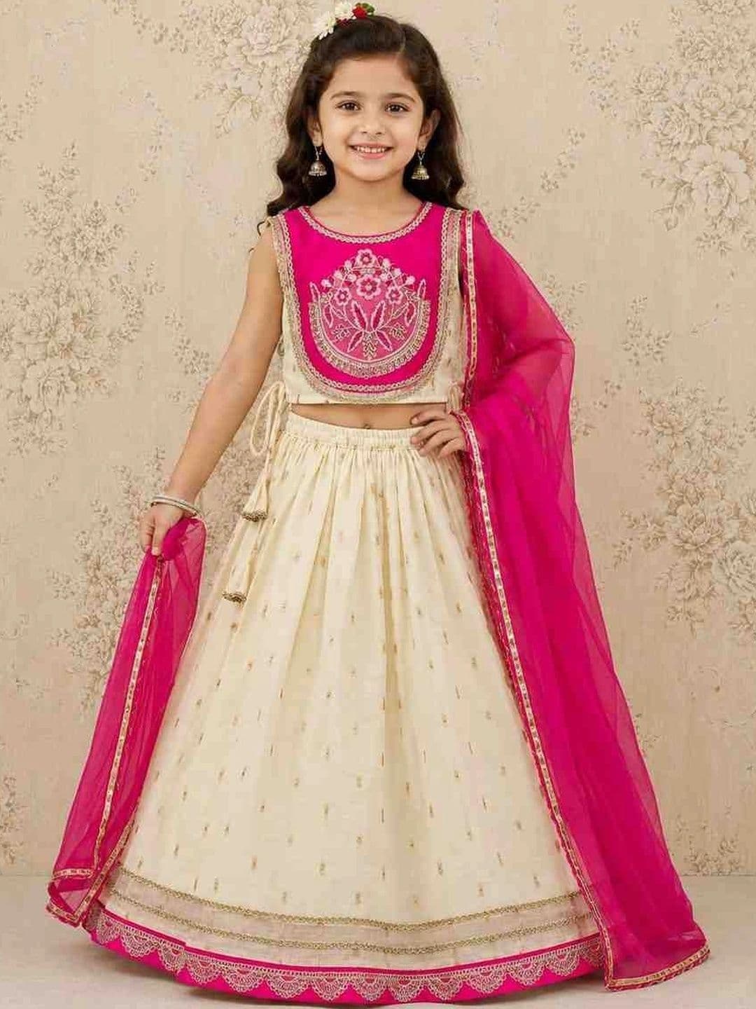 JOVK DESIGN Girls Embroidered Thread Work Ready to Wear Lehenga & Blouse With Dupatta - view 1