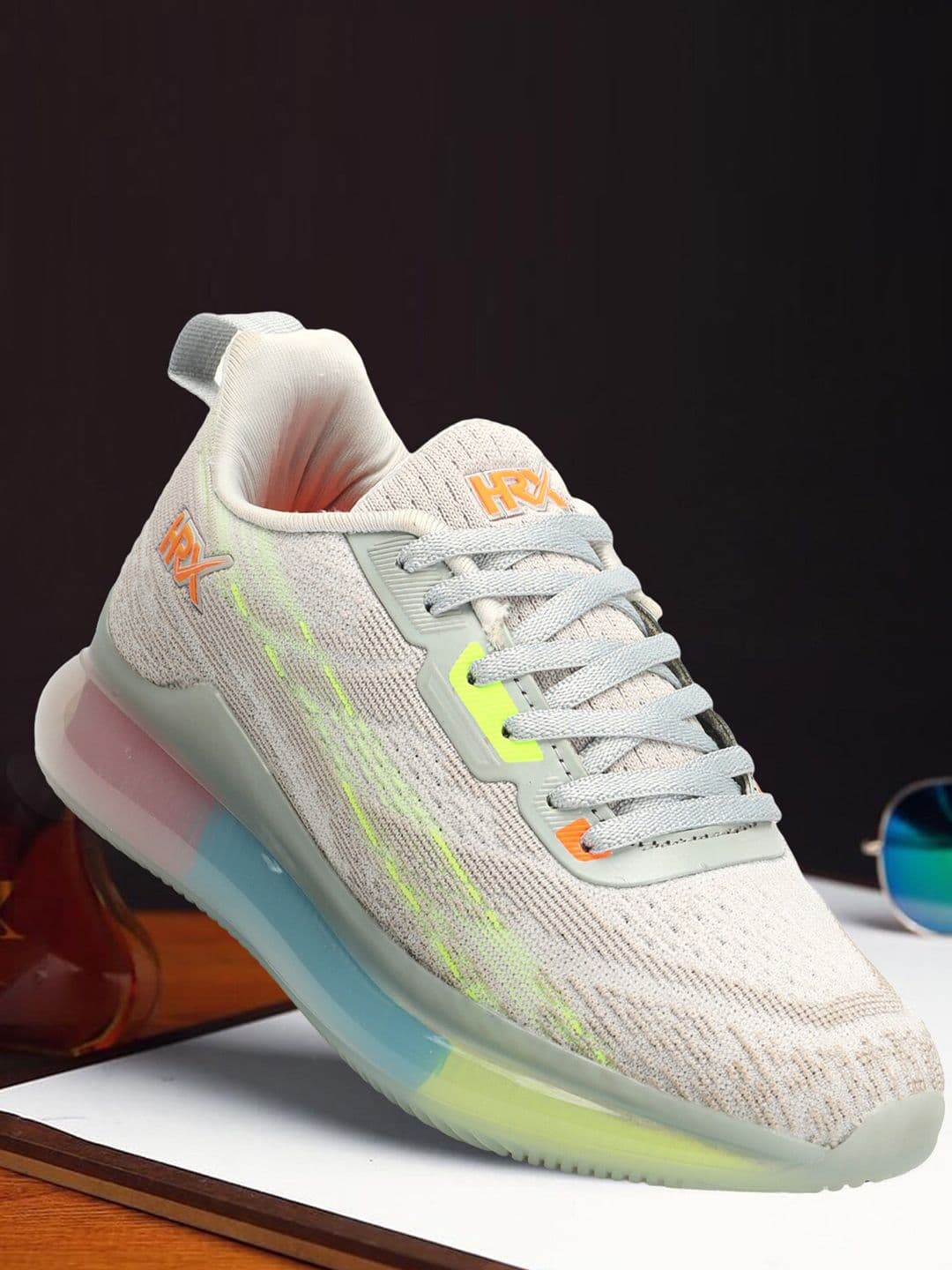 HRX by Hrithik Roshan Men Grey & Fluorescent Green Flyknit Technology Running Shoes - view 1